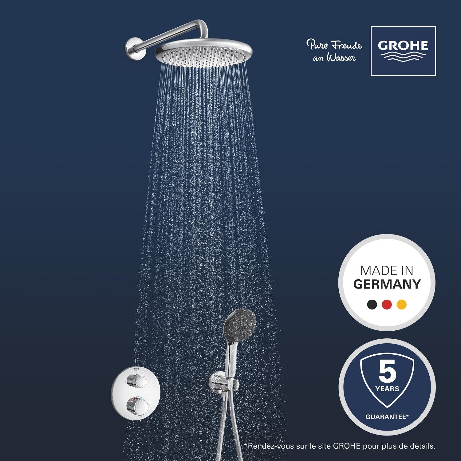 GROHE Precision Thermostatique Ensemble de Douche Encastré 2 sorties (Douche de Tête Vitalio Start 250, Pommeau de Douche Vitalio Start 110 2 jets, Support Mural et Flexible 1, 5 m), Chromé, 34883000