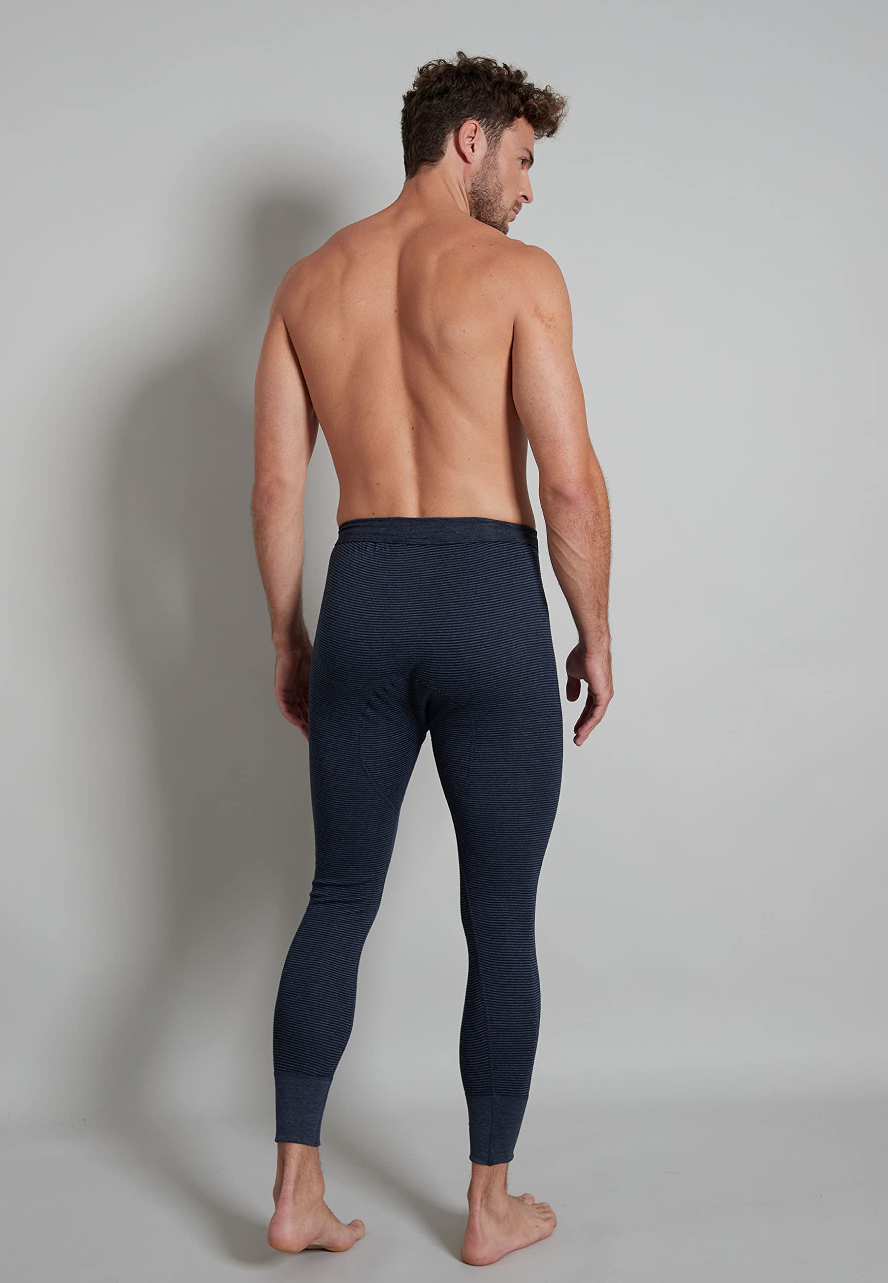Götzburg Herren Premium lange Unterhose, Baumwolle, Feinripp, blau, gestreift, mit Bündchen, mit Eingriff