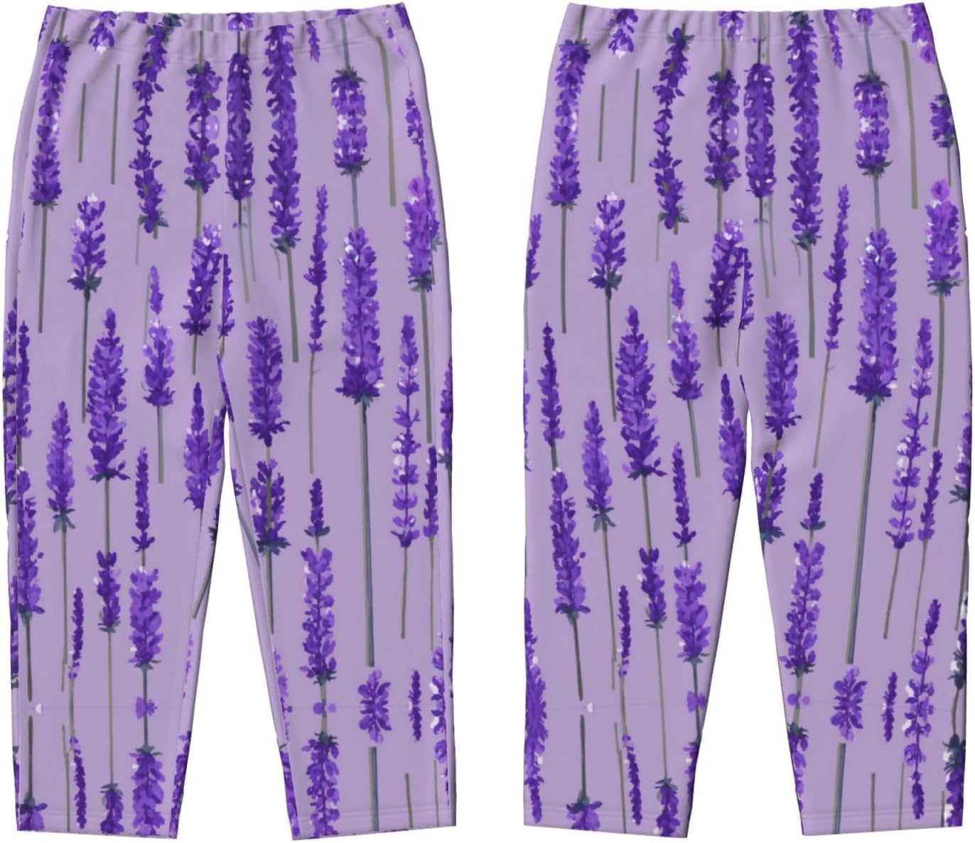 Lavender Stamp Print Fashion Pajama Bottoms,Cotton Pajamas,For Both Lounging At Home And Casual Outings