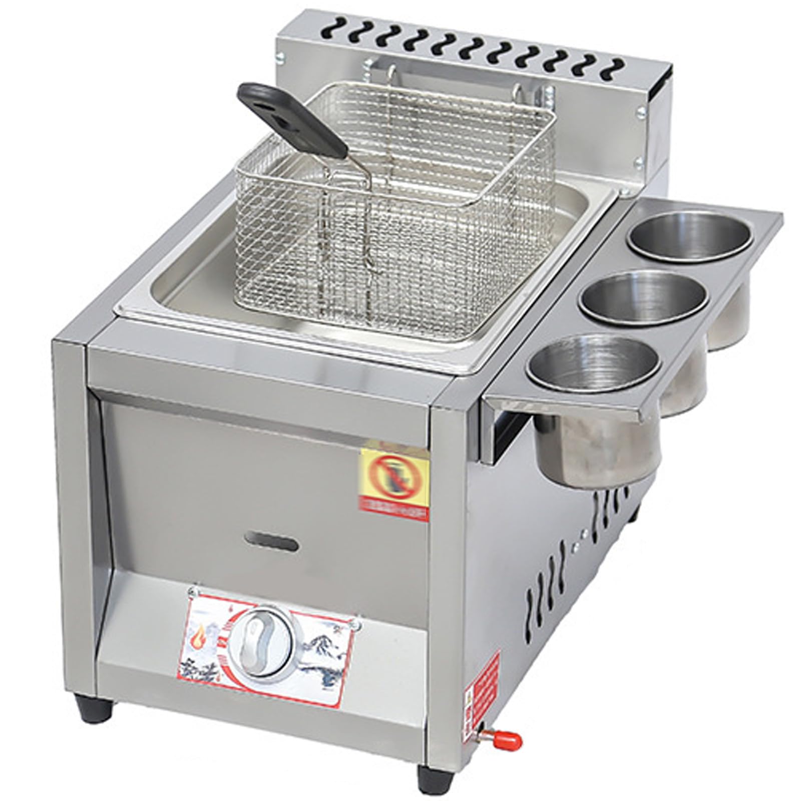 Freidora Comercial con Cesta y Tapa Freidora de Gas Sartn Gruesa de Acero Inoxidable con encimera freidora Profunda, cocina industrial comercial o uso doméstico,8L