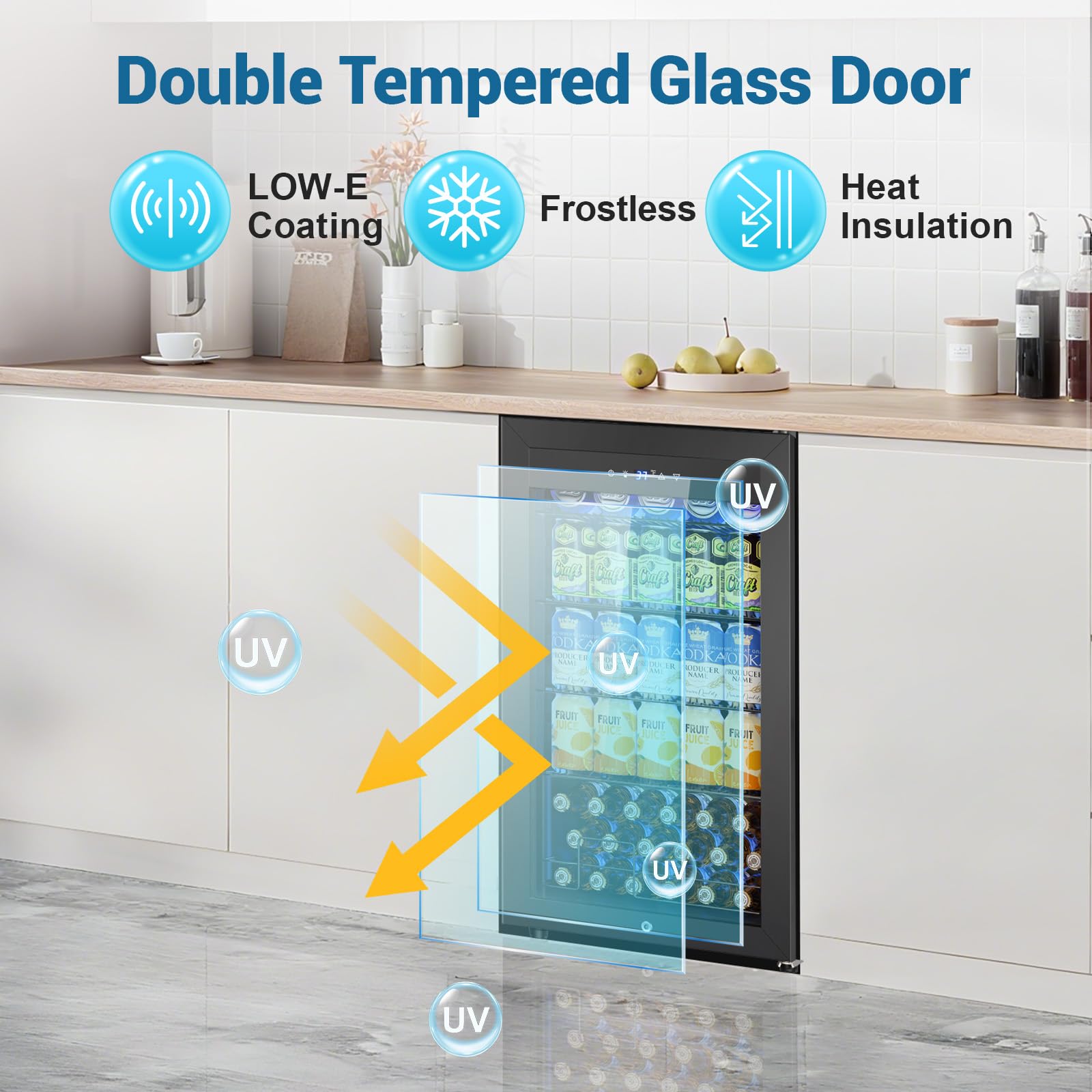 Velivi Mini Fridge 3.2 Cu.Ft Small Beverage Refrigerator 126 Can Lockable Drink Cooler With Glass Door, Safety Lock, For Beer Soda Black on Fridge.com - View 6
