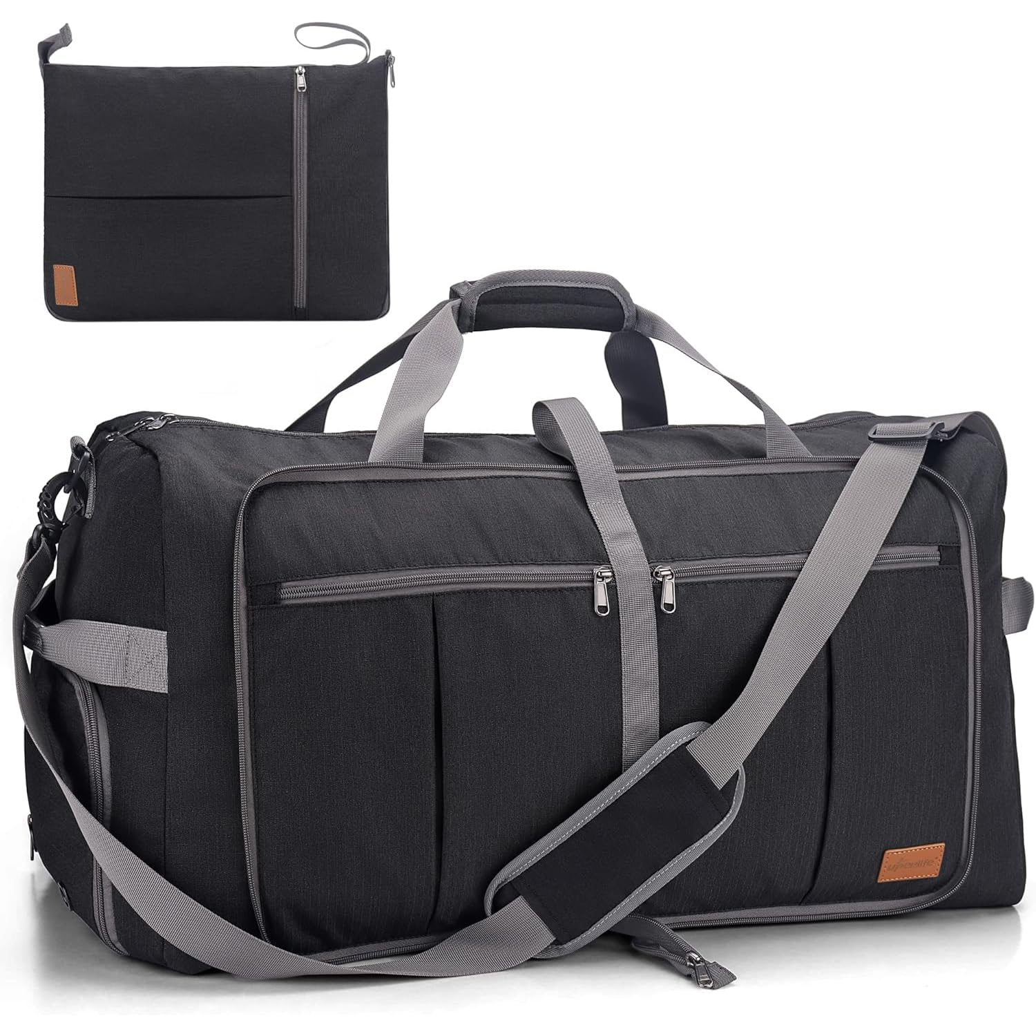Upeelife Faltbare Reisetasche, große Reisetasche für Damen und Herren, Sporttasche, wasserdicht, Weekendtasche mit Schuhfach und Nasstasche, Deep Black, 125L, Modern