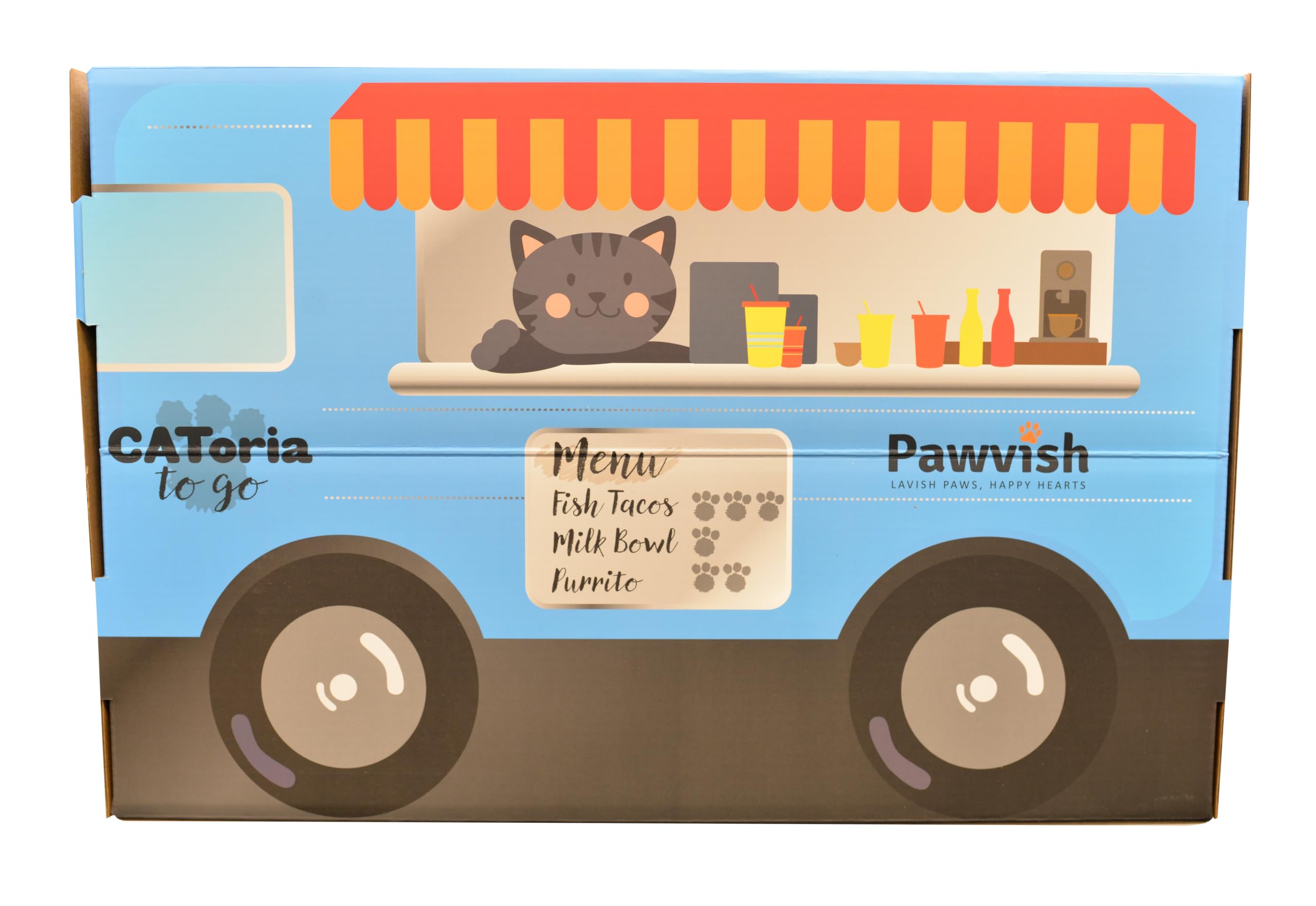 Casa y rascador de cartón para gatos (camión de comida)