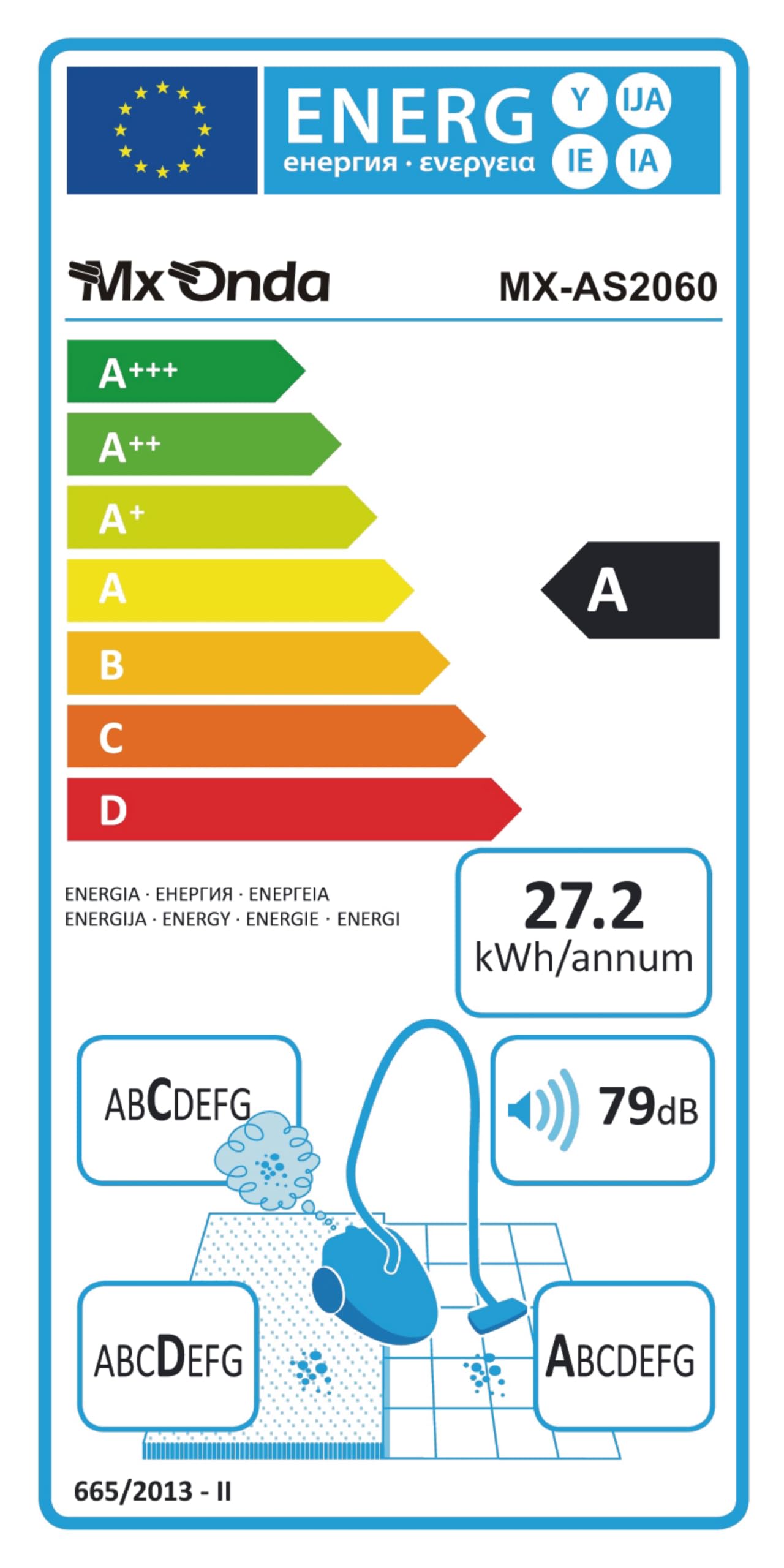 Aspirador de trineo multiciclónico sin bolsa MX-AS2060, 800 W, Filtro HEPA, Depósito de 2,5 L, Rueda delantera con giro 360º, Protector térmico, Cable de 4,5 m