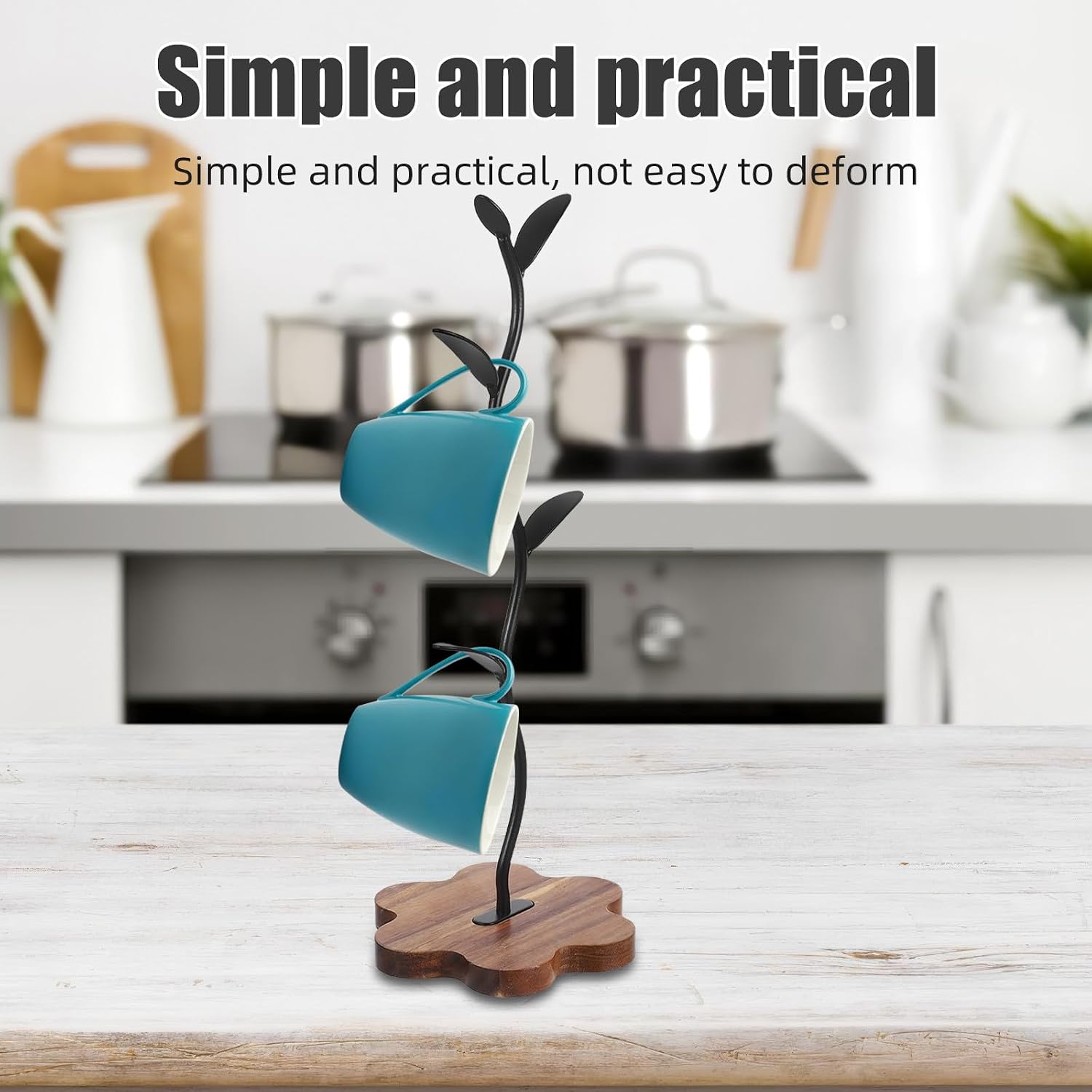 Generic Wood Mug Tree Holder: Mug Rack Wooden Stand Cup Rack Holder Teacup Tree Stand Kitchen Cup Hooks Desktop Storage Organizer for Kitchen Bathroom Light Brown