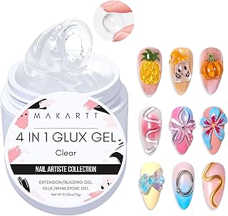 Makartt 3D Gel Nail Art: Clear Solid Builder Nail Gel 4 in 1 Non-sticky for Extension UV Glue for Acrylic Nails Rhinestones 3D sculpting Hard Gels UV/LED Lamp Required 15ml