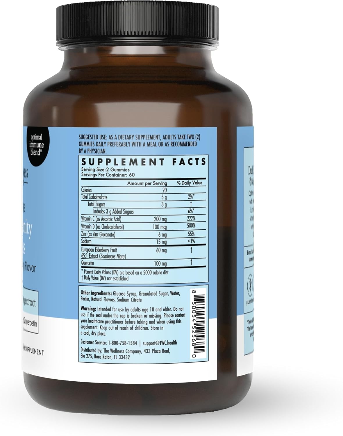 The Wellness Company Daily Immunity Gummies | 60 Gummies (1 Month Supply) | with European Black Elderberry Extract | Non-GMO, Gluten-Free | Supports Immune Health The Wellness Company Daily Immunity Gummies | 60 Gummies (1 Month Supply) | with European Black Elderberry Extract | Non-GMO, Gluten-Free | Supports Immune Health
