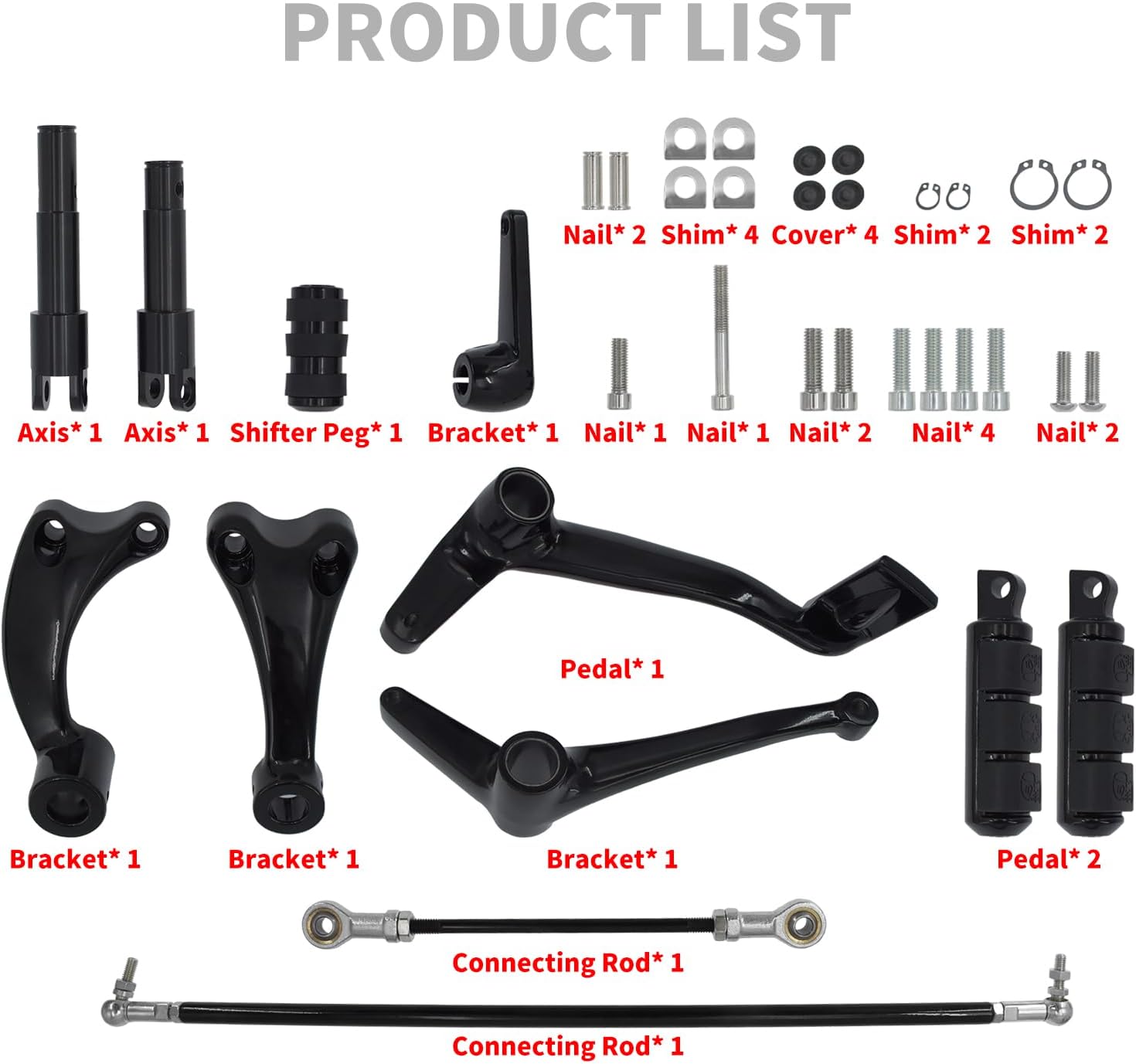 HDBUBALUS Forward Controls Foot Pegs Levers Linkages Assembly Kits Fits for Harley Sportster XL 883 1200 2004-2013 Black