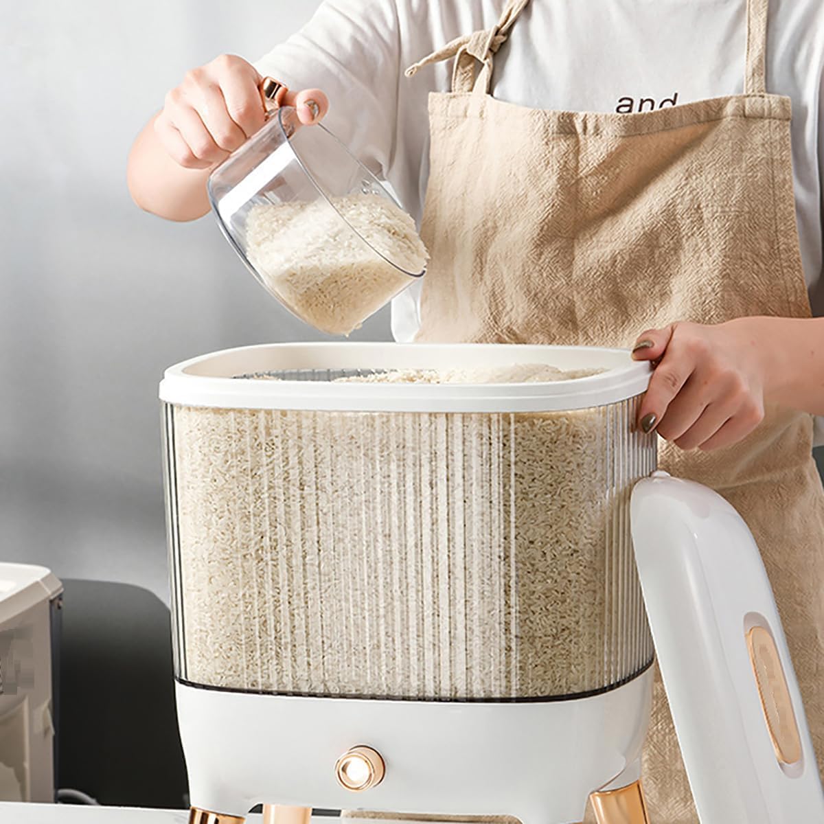 Secchio di riso sigillato da 20kg con tazza di misura, realizzato in materiale PP a prova di umidità, adatto per fagioli rossi, miglio e altri cereali, un gadget di stoccaggio della cucina facile da p