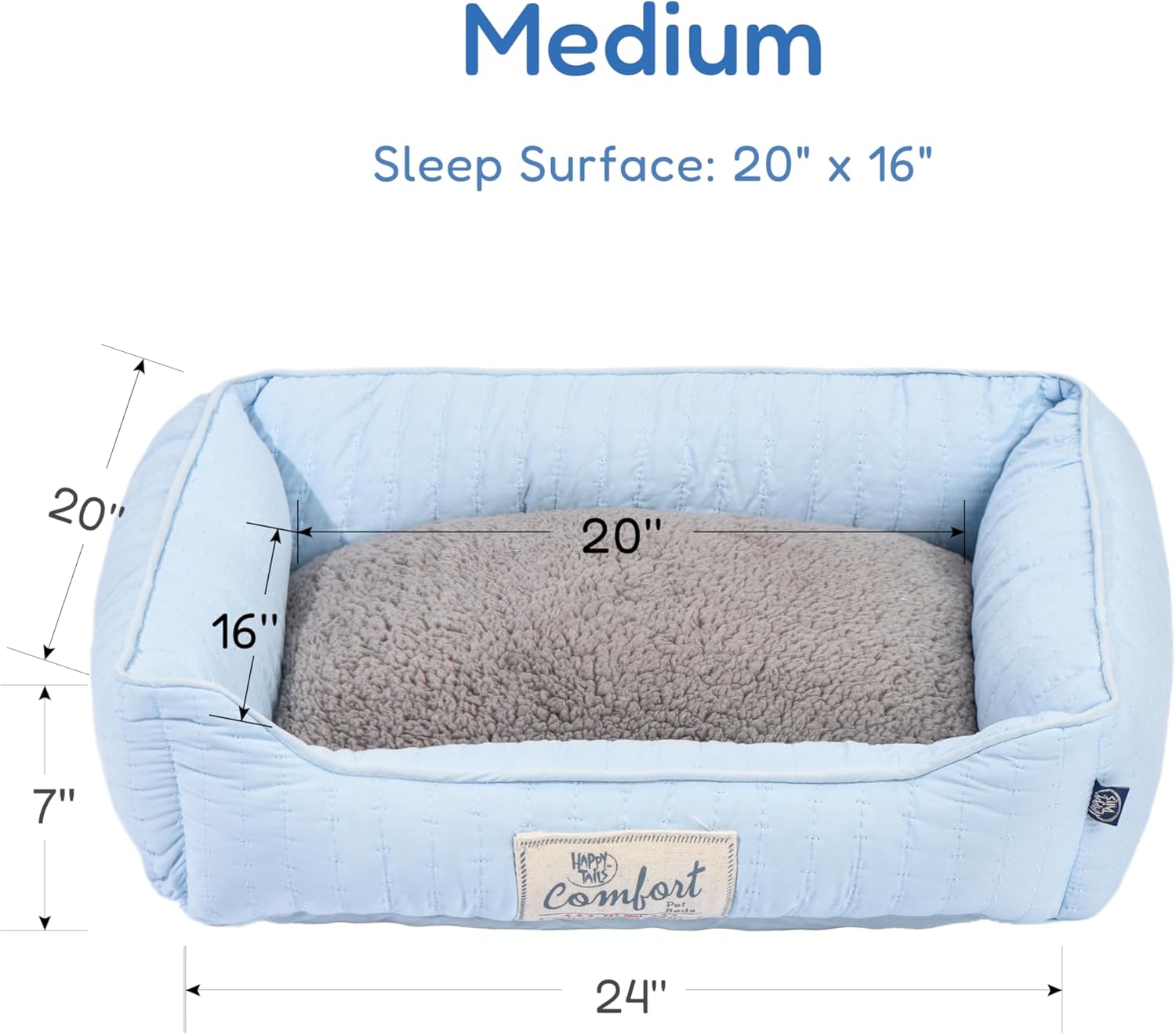 FluffyDream Small Dog Bed, Super Soft Pet Bed Furniture, Suitable for Dogs Up to 30lbs, 24'' x 20'', Light Blue
