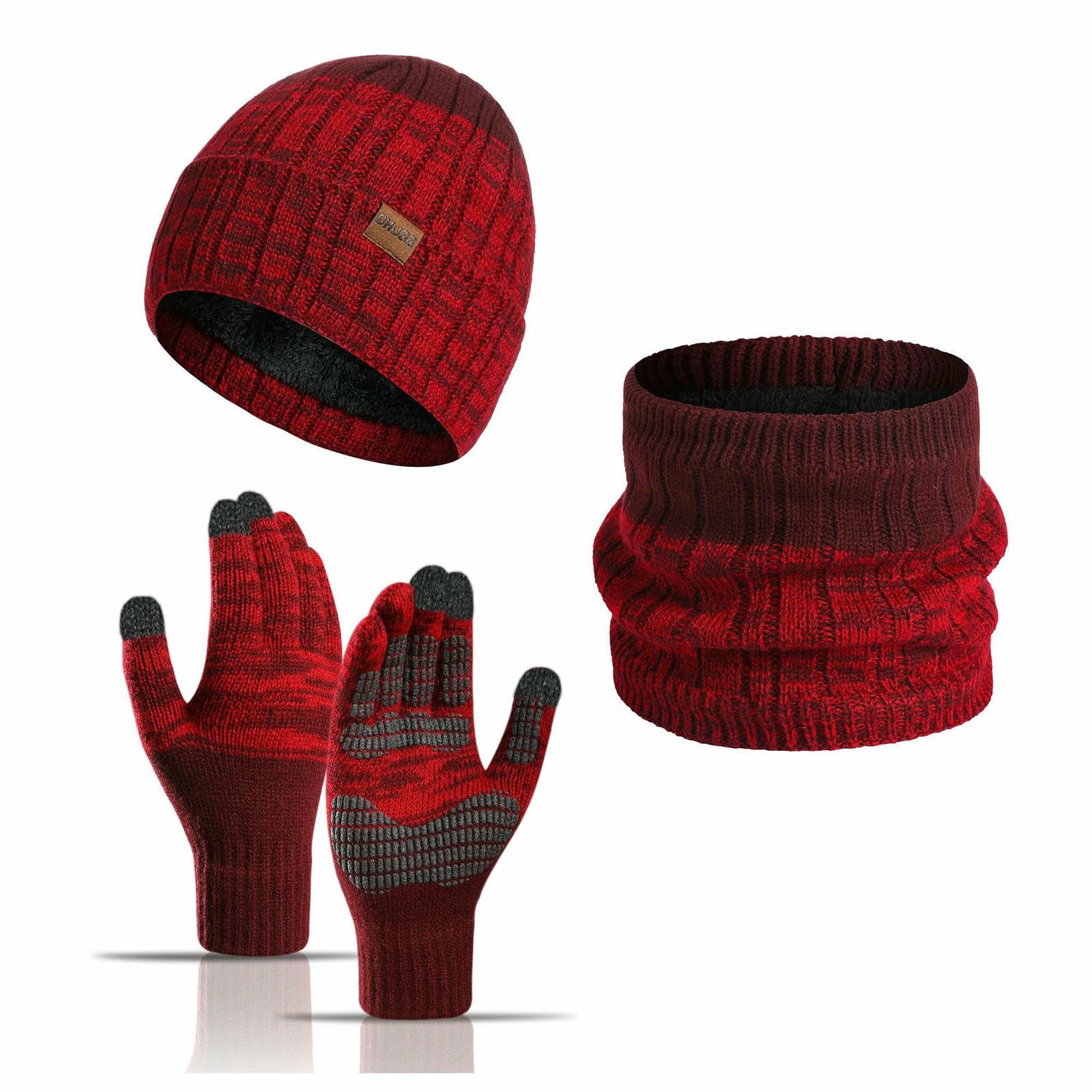 Wintermütze Schal Handschuhe Set Aus Outdoor-schal, Warmem Und Kältebeständigem Schal, Mit Fleece Gefütterter Verdickter Wollmütze-dunkelgrau