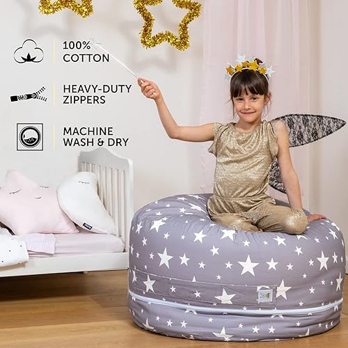 Miniatura 15 de 2 tamaños en 1 puf grande de almacenamiento de animales de peluche, otoman XL Jumbo para juguetes suaves, juguetes de peluche, organizador de puf