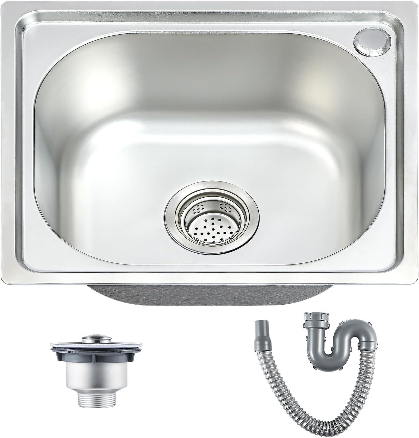 Trintion Kitchen Sink 42x37x18.5CM Single Bowl Sink Inset Steel Stainless Hand Drainer with Drain Fittings and Overflow for Utility Rooms Kitchens Bars Pubs
