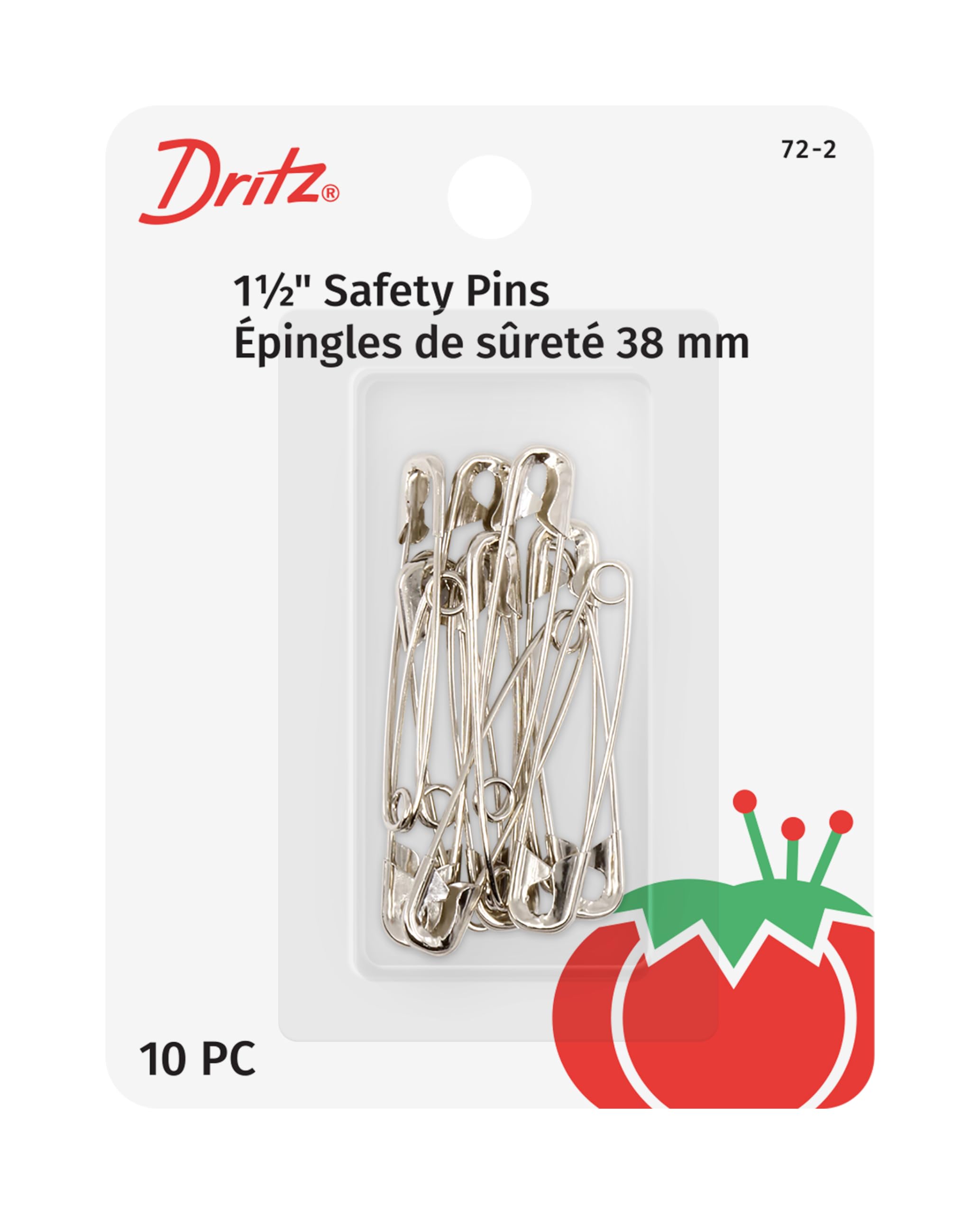 Dritz 10-Piece Safety Pins, Size 2, Nickel Finish by