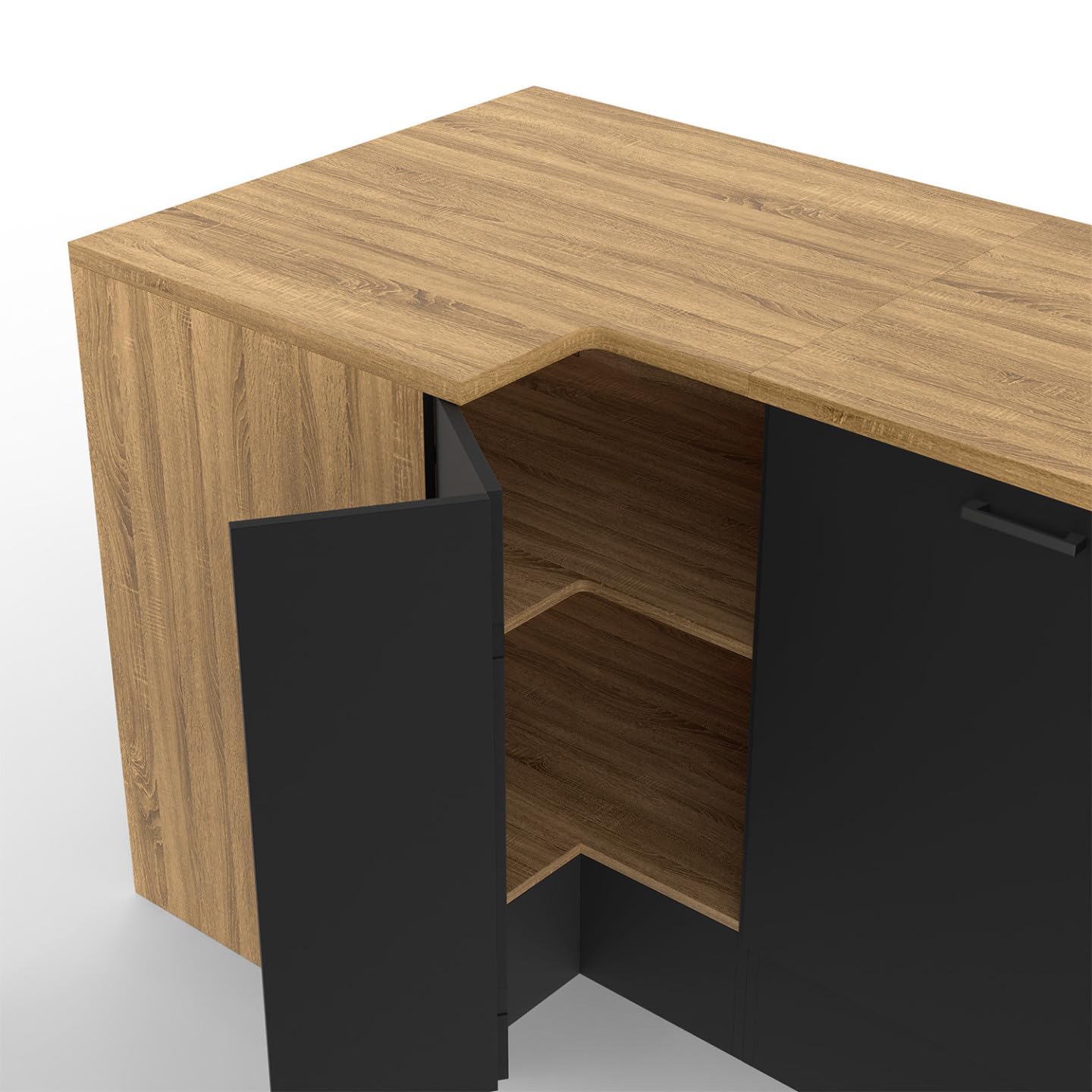 IDMarket - Cocina completa en ángulo 400 CM SUBTIL con encimera de 7 elementos en madera y negro