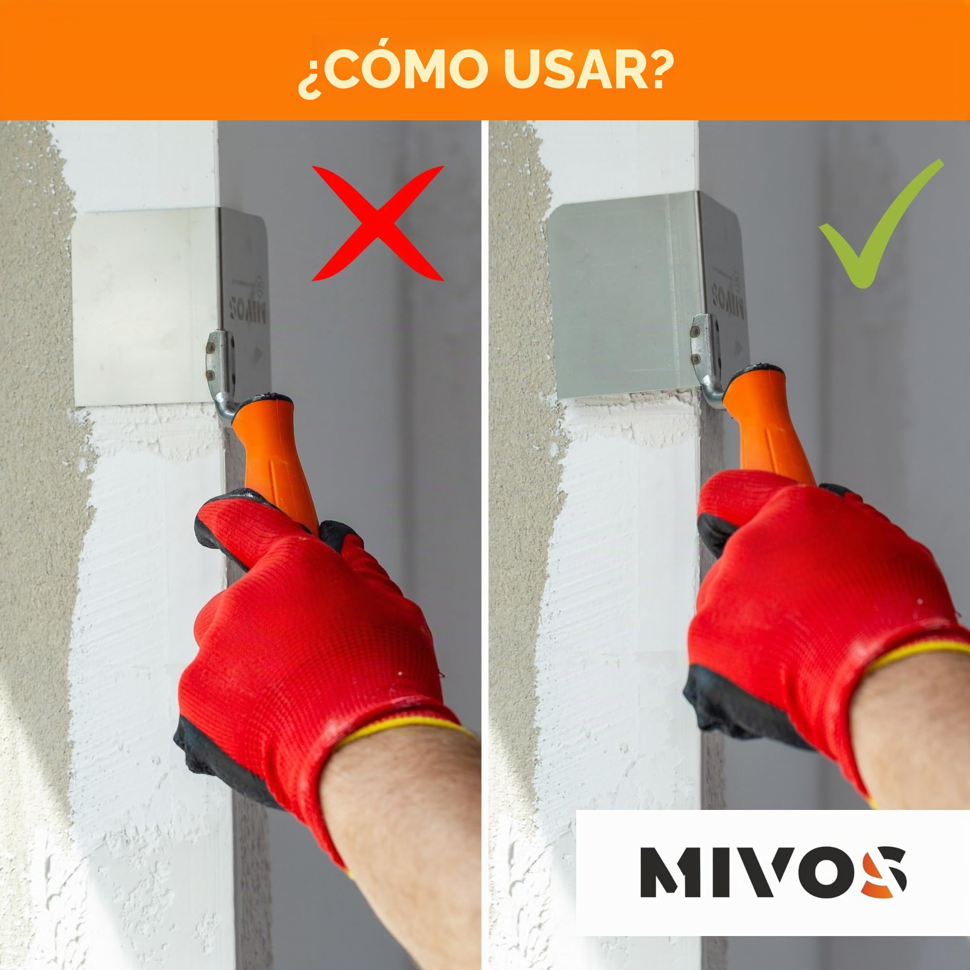 Mivos 2 Paletas de Esquina - 80 x 60 mm - Paleta de Borde Interior y Exterior de Acero Inoxidable con Mango Suave - Espátula