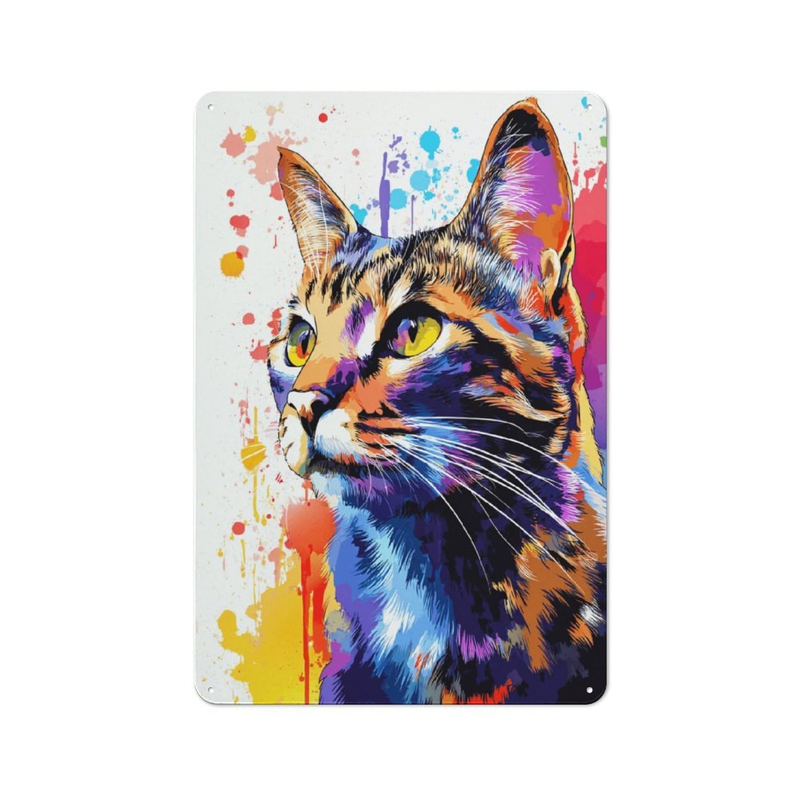 Junmoney Colorful Cat Portrait Artwork -4 Vintage Tin Sign 30X20cm For Garden Room Or Summerhouse, A Housewarming Gift For Outdoor-Room Decor Collectors