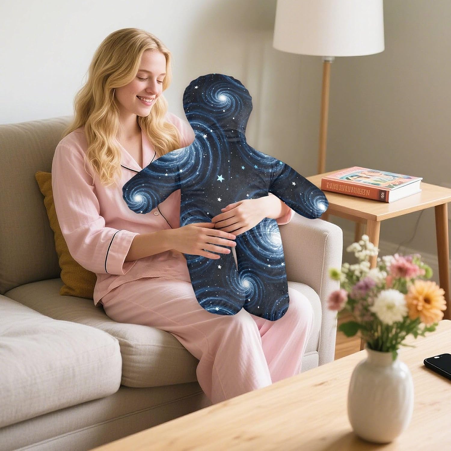 ODAWA Swirling Galaxy Human-Shaped Body Pillow with Removable Pillowcase, Stomach Sleeper Pillow for Bedroom 23 x 32 Inch