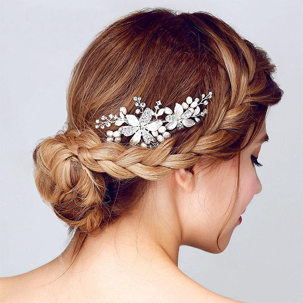 Braut-Blumen-Haarkamm, Braut-Vintage-Blumen-Haarkamm-Kopfschmuck, Legierungsperlen-Strass-Haarkamm-Schmuckzubehör, Abschlussball-Seitenkämme für Frauen und Mädchen