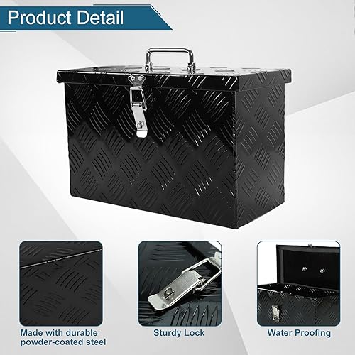 Miniatura 4 de Caja de herramientas de aluminio negro de 16 x 7.5 x 10 pulgadas, caja de herramientas de 5 barras para camión, automóvil, remolque, al aire libre,