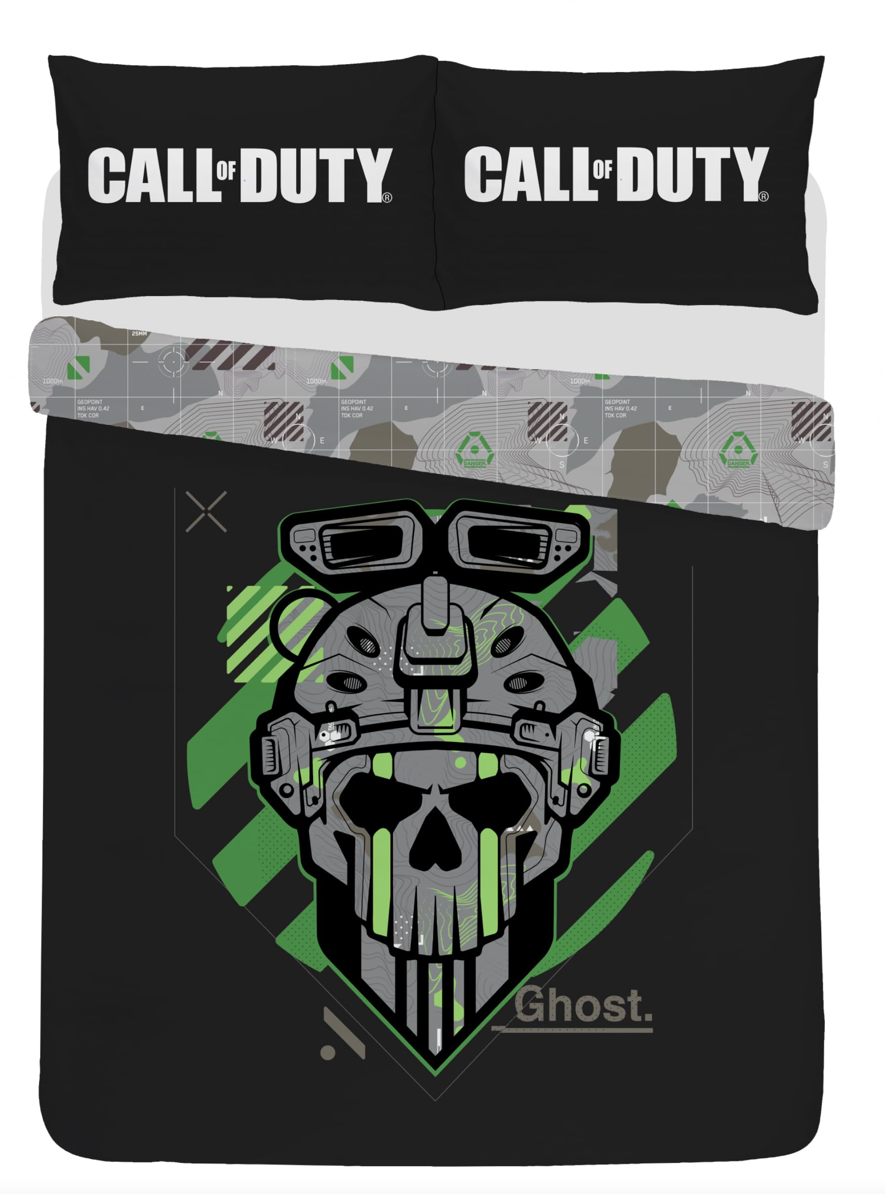 Charlotte Andersen Call of Duty Double Duvet Cover Set | Official COD Polycotton Bedding | 200x200cm Reversible Quilt Cover & Pillowcase | Soft & Durable Gamer Bedding (Black/Green, Double)