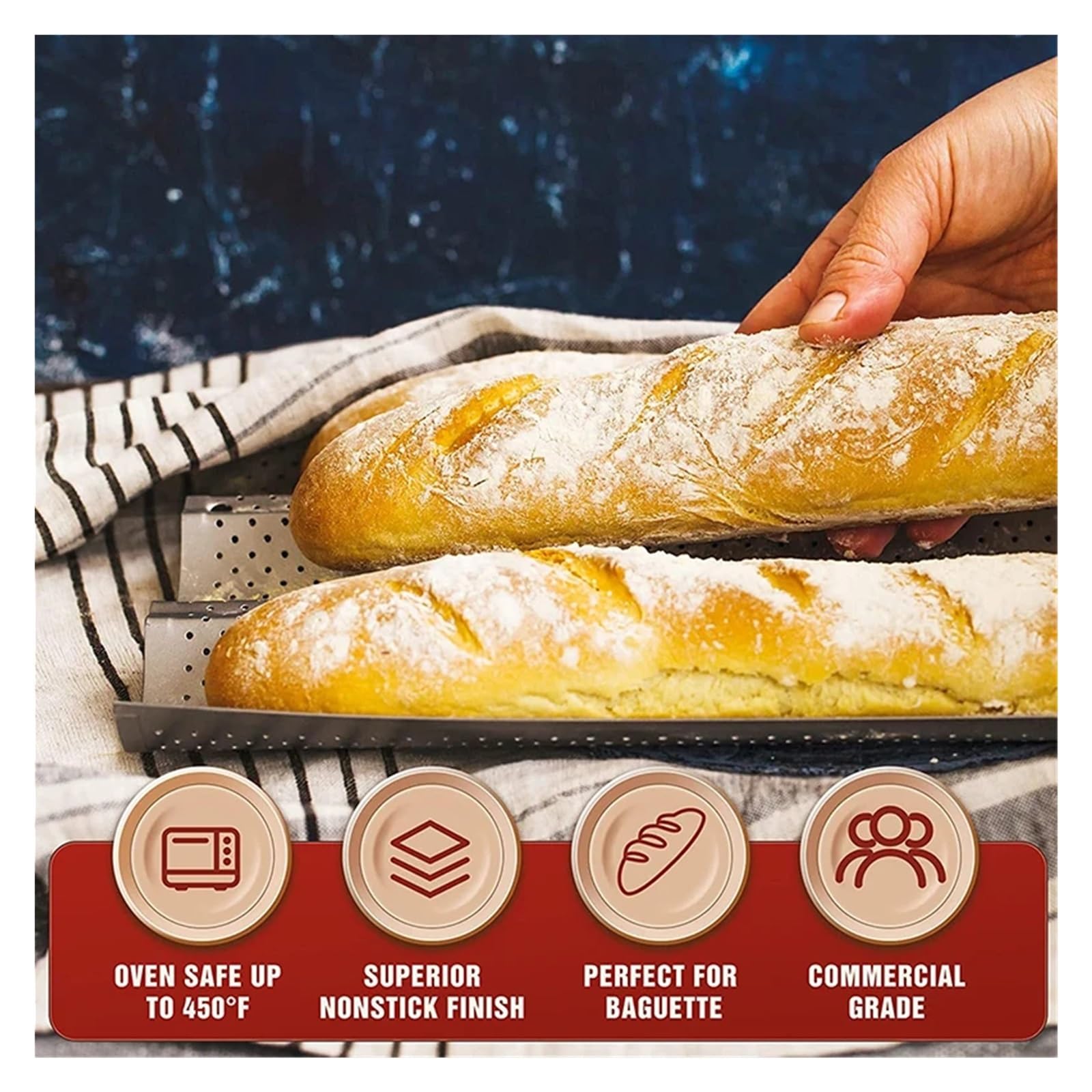 Antihaftbeschichtete, Perforierte Backform For Französisches Brot, Baguette-Pfanne Aus Kohlenstoffstahl, Französisches Brot, 4 Wellen-Laibe, Laib-Backformen