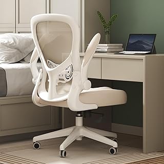 Hbada - Silla de escritorio ergonómica, silla de oficina con reposabrazos abatibles y soporte lumbar, altura ajustable