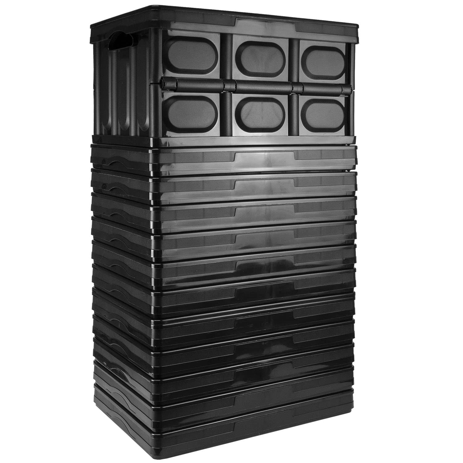 TekBox 30L Black Storage Box with Lid Folding Stackable 30 Litre Lidded Plastic Crate Tub Boxes (12)