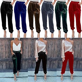 Amazon.co.jp: レディースベルベットパンツポケット付き軽量ハイ