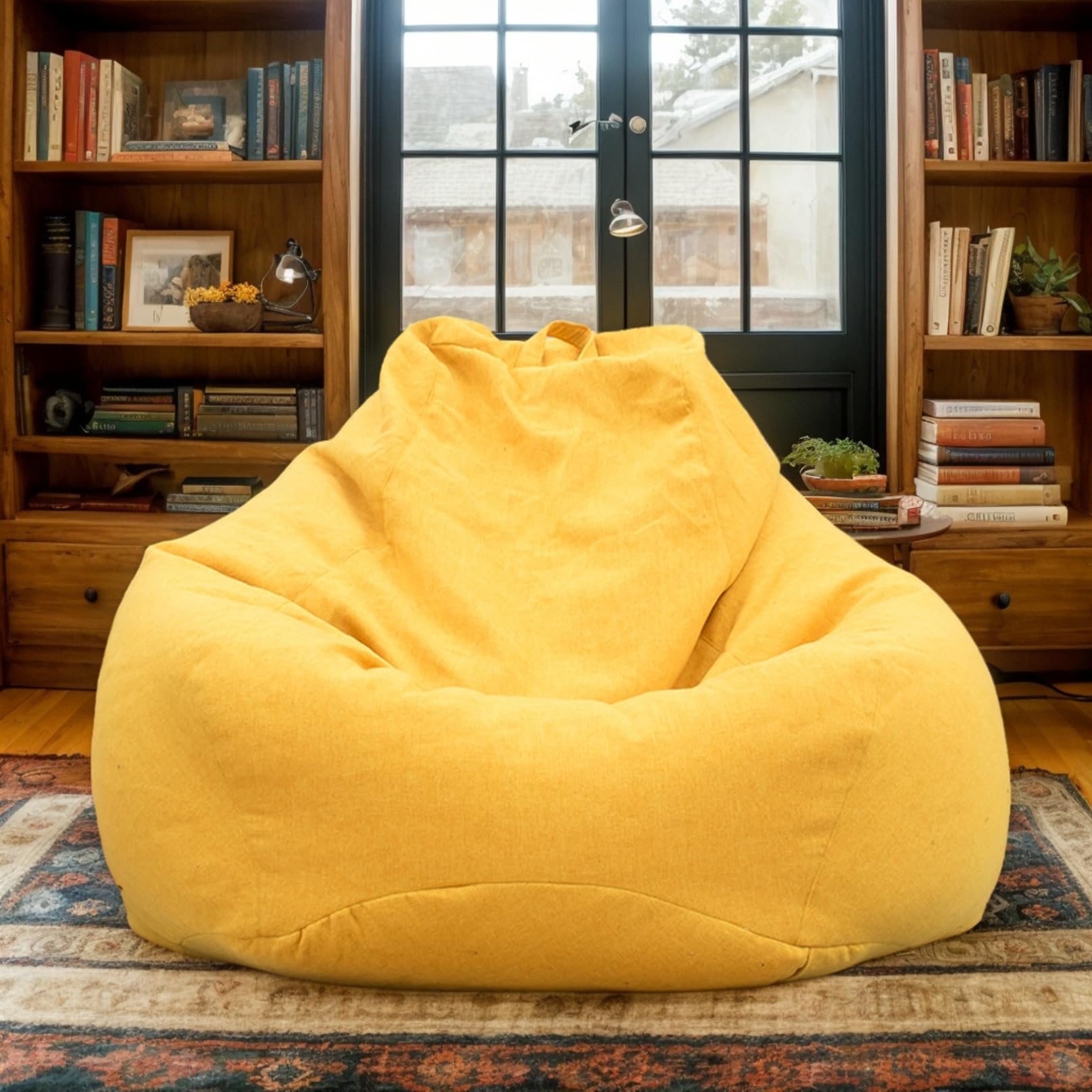 Copertura Bean Bag in Velluto Per Adulto Sedia Da Lettura Lavabile Con Zip Per Grande Bean Bag in Camera Da Letto O Ufficio Design Moderno E Resistente,Giallo,90 * 110cm