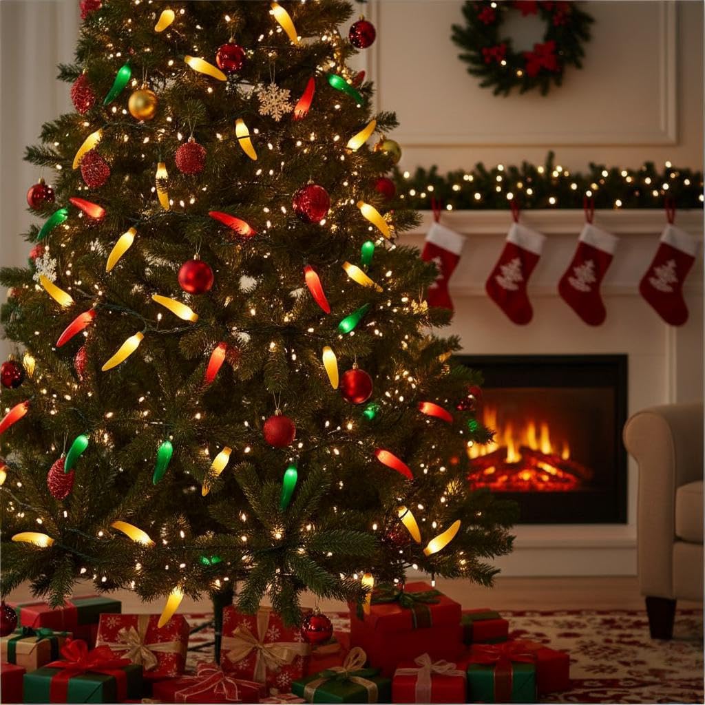 13.6Ft Multicolor Chili Pepper String Lights, 35 LED Red Green Yellow Jalapeno Lights, Plug-in Decorative Lights, Waterproof for Cinco de Mayo, Mexican Fiesta, Home Patio Party Christmas Tree Decor