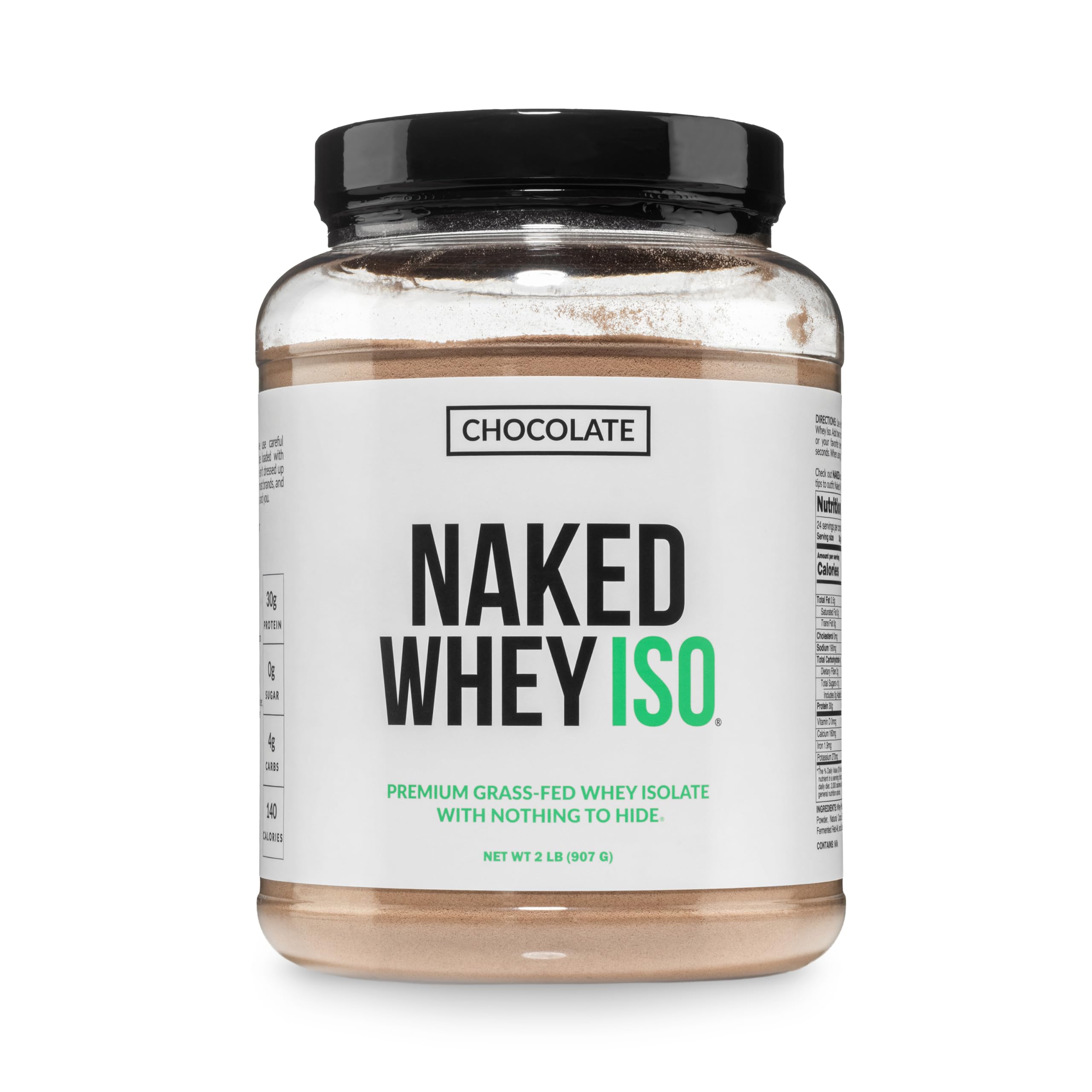 NAKED Chocolate Whey Isolate Protein - Only 6 Ingredients, 30g Grass-Fed Protein, Undenatured, No GMO, No Soy, Gluten-Free, No Preservatives - 24 Servings