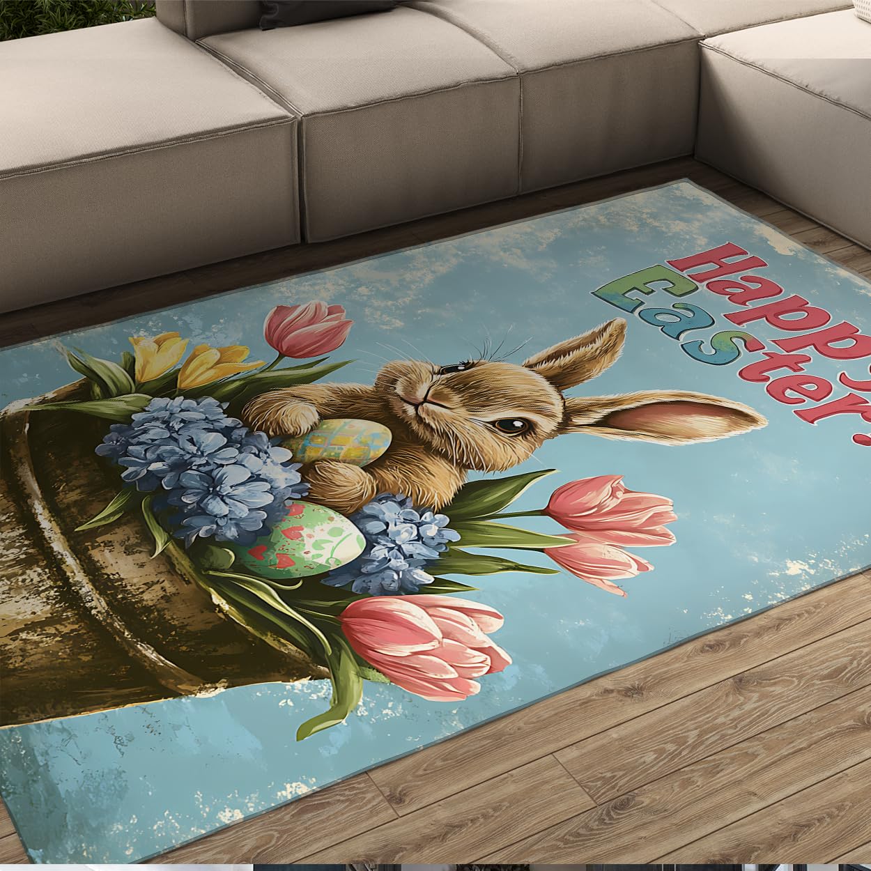 Carpette bleue de Pâques 60x120 cm lavable pour le salon