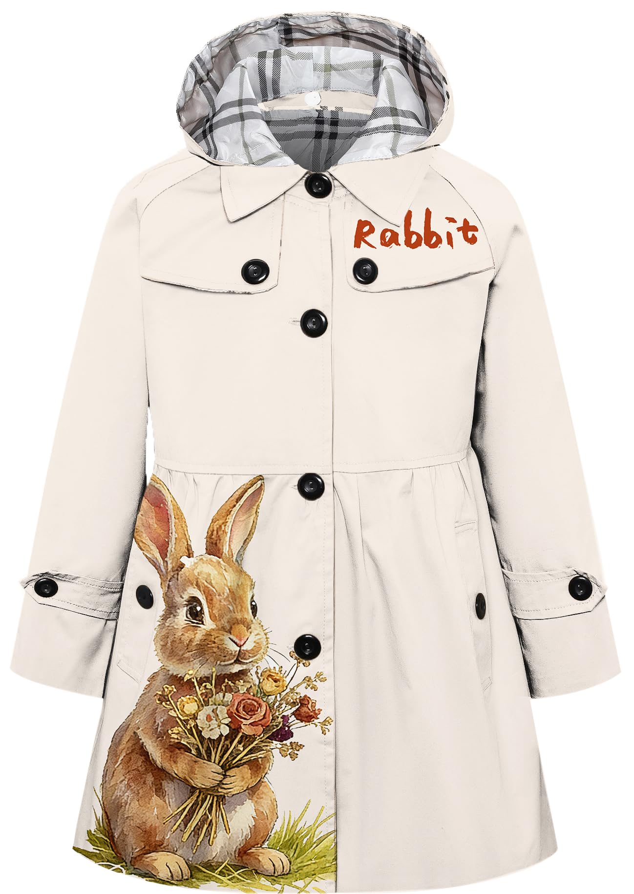 Betusline Girl's Single Breasted Trench Coat Hooded Dress Coat Outerwear, 2-14 Years