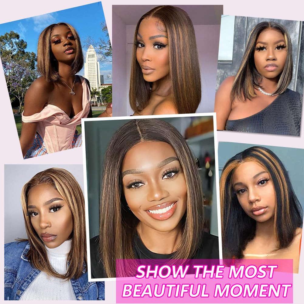 Star Show Bob Wig Glueless Wigs Human Hair Pre Plucked Pre-Cut T1B/2/30 5×6 HD Lace Front Wigs Bob Human Hair Wig Wigs Human Hair Glueless Human Hair Bleached Knots Wear And Go 12 Inch