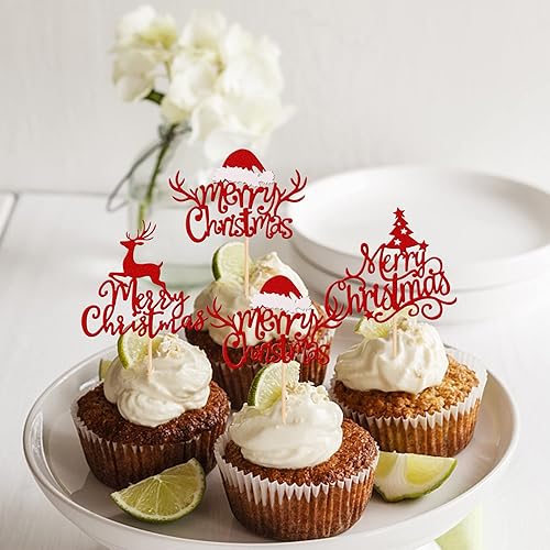 Vista 207 de Rsstarxi Paquete de 30 adornos navideños para cupcakes de hombre de jengibre con purpurina para baby shower, decoración para temática de Feliz