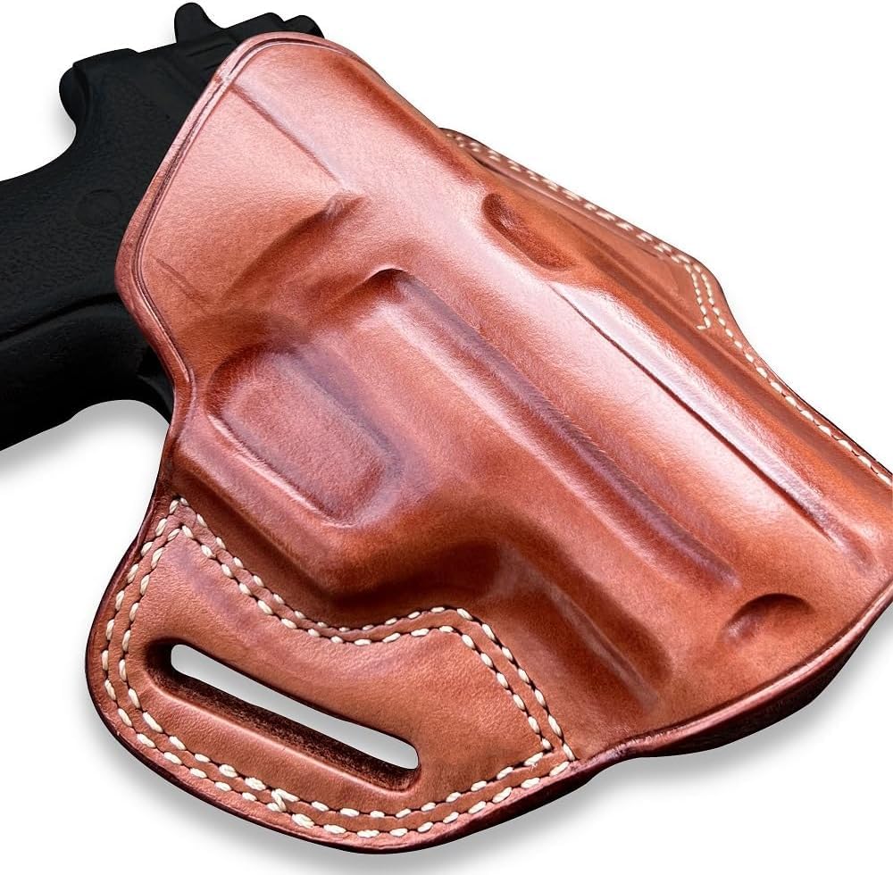 Masc Premium Leather OWB Pancake Holster with Open Top for, P226, P220, P224, P225, P227, P229, P230, P239, P250, P320, P938, 2340, Mosquito, RH Brown