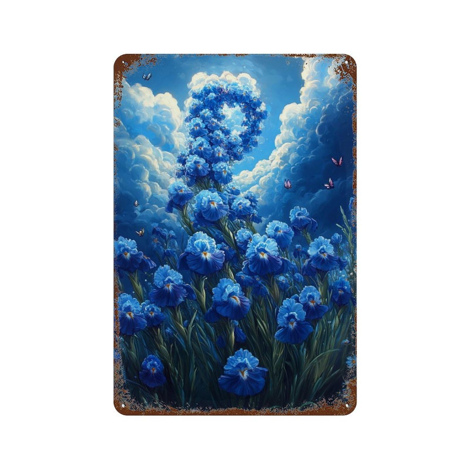 Rusty Metal Tin Sign Blue Iris Garden 11.8"x7.9", Vintage Wall Decor for Shed, Workshop And Garage Wall Decor