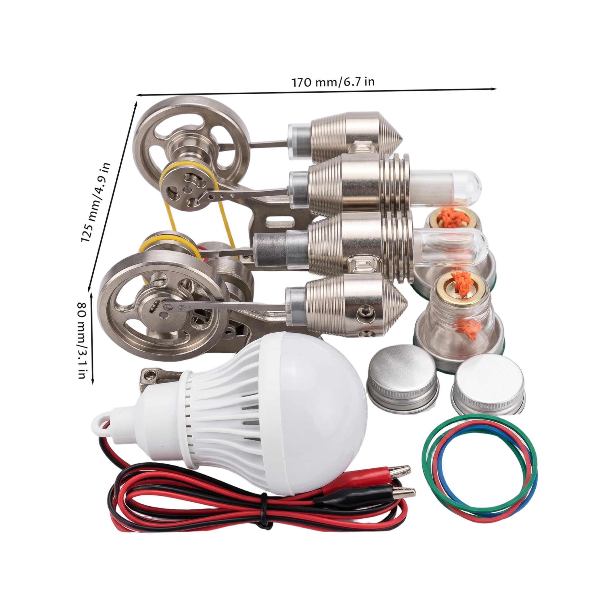 Kit de Motor Stirling, Modelo de Motor Stirling, Conjunto de demostración de Ciencias educativas con Circuito y Bombilla, Adornos Exteriores