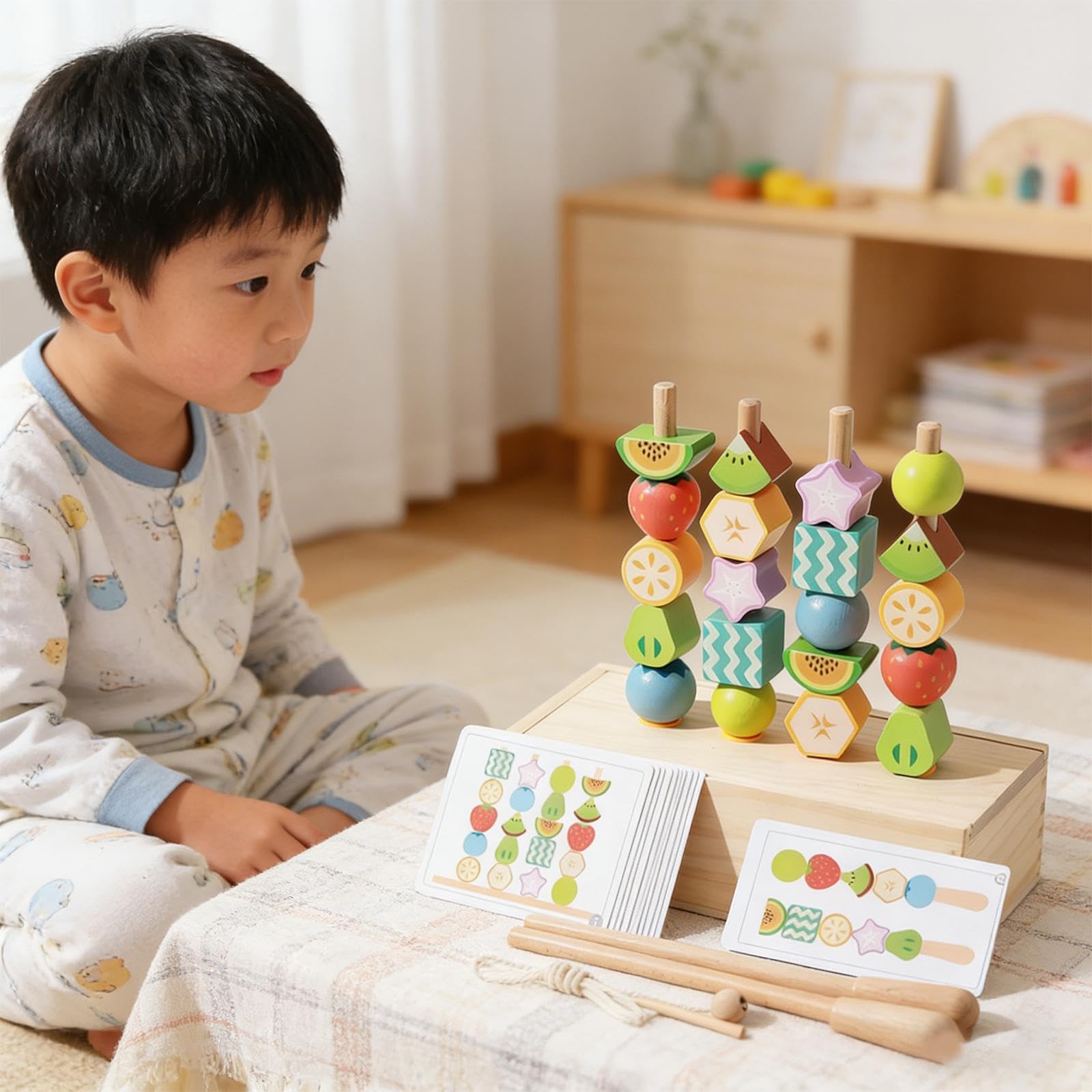 Juguete de Secuenciación de, de Madera para Ensartar, Bloques Apilables Sensoriales, Juego de Aprendizaje Temprano, Habilidades Motora, Style B