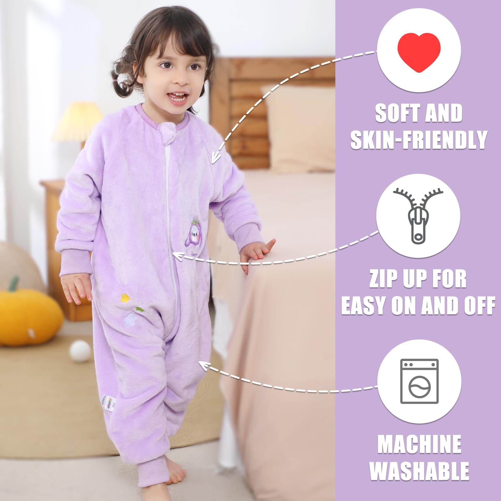 TMEOG Tutine Pigiama Invernale per Bambini e Bambine 1-6 Anni Flanella Maniche Lunghe con Zip