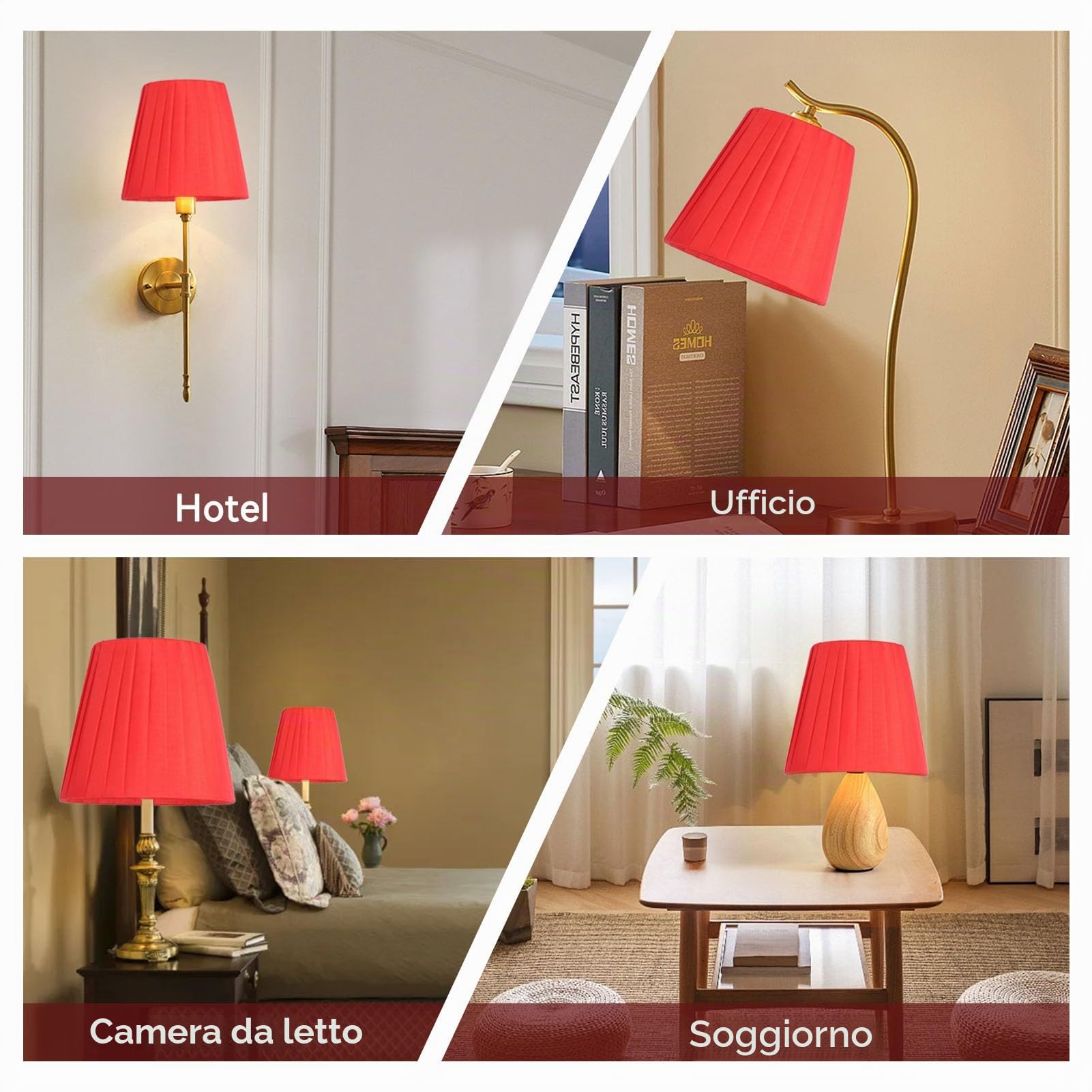 HERCHR 6Pcs Paralume Paralume per Lampada da Tavolo Lampadario di Cristallo in Tessuto Lampada da Parete, Rosso