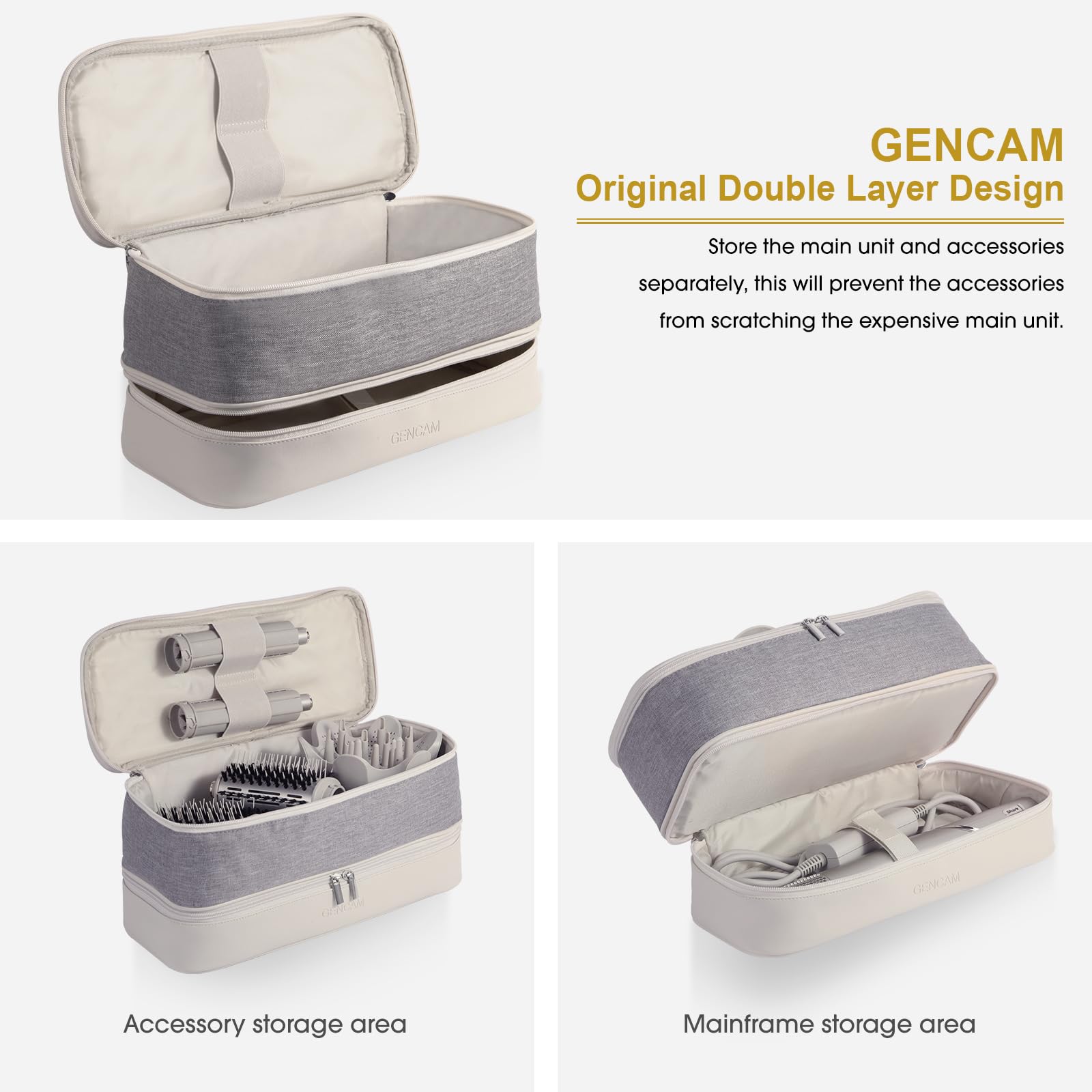 GENCAM Double-Layer Airwrap Travel Case for Shark Flexstyle, Carrying Case for Shark 430/440 Flexstyle, Travel Bag for Shark Flexstyle/Dyson Airwrap Styler and Attachments (light grey)