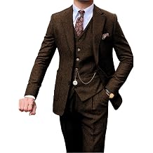 Retro Tweed 3 Piece Men's Suit,Vintage Herringbone Suit for Men's Wedding Prom Business Formal Casual Blazer Vest Pants Set