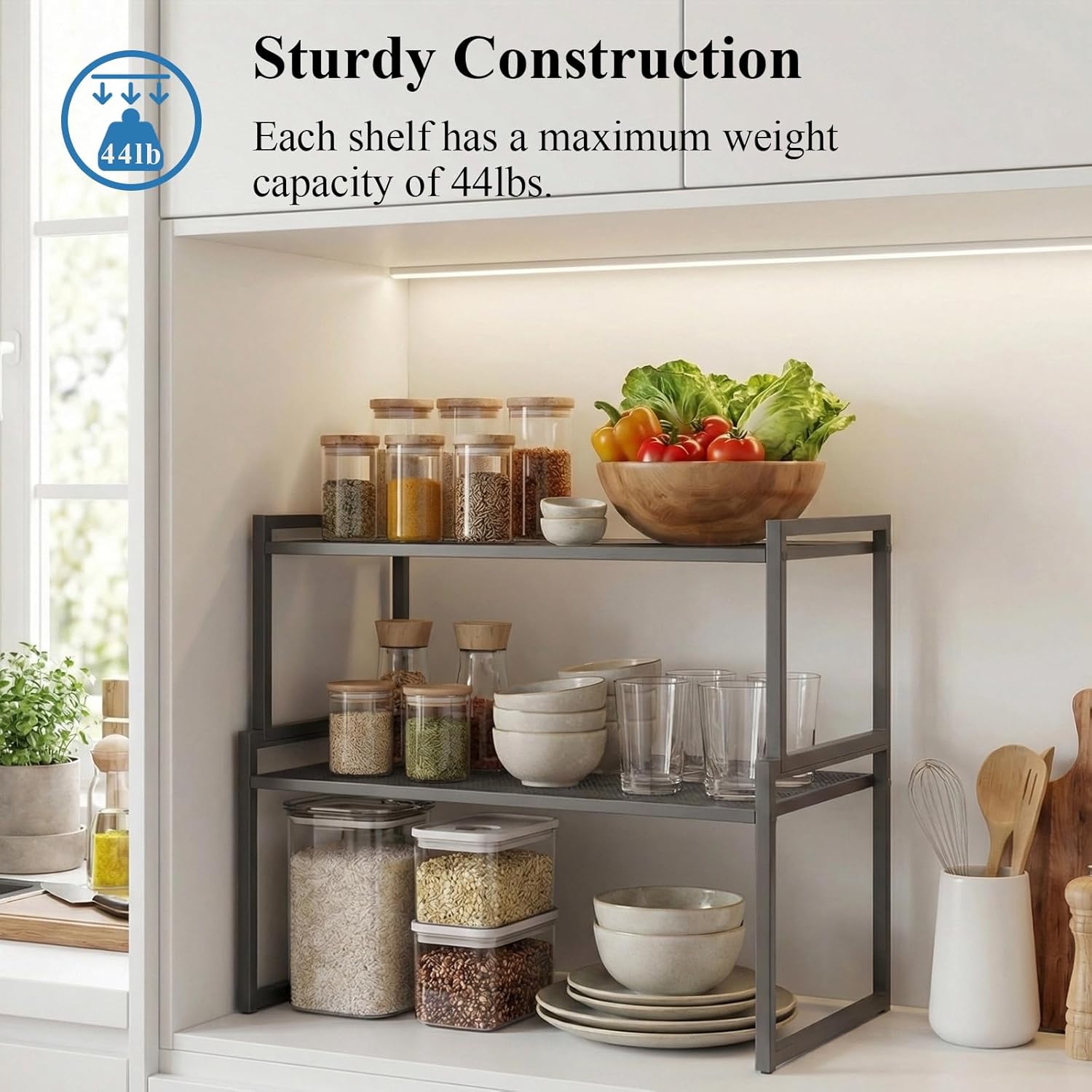 Set of 2 Cabinet Organizers 16.6''W 44 LBS Load Capacity Heavy Duty Kitchen Pantry Shelves Counter Countertop Storage Racks