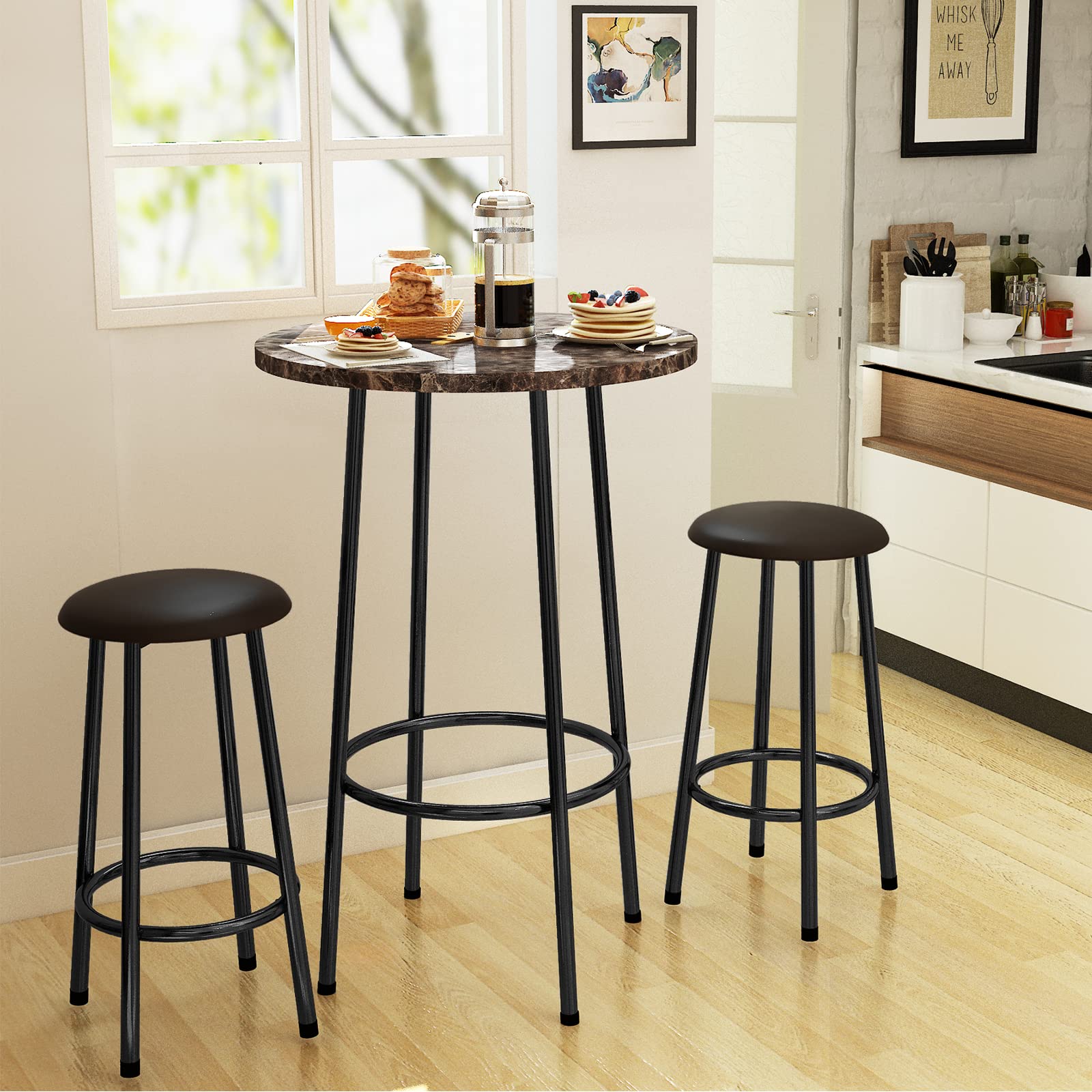 Buy Recaceik 3 Pieces Bar Table Set, Round Pub Table with 2 Bar Stools