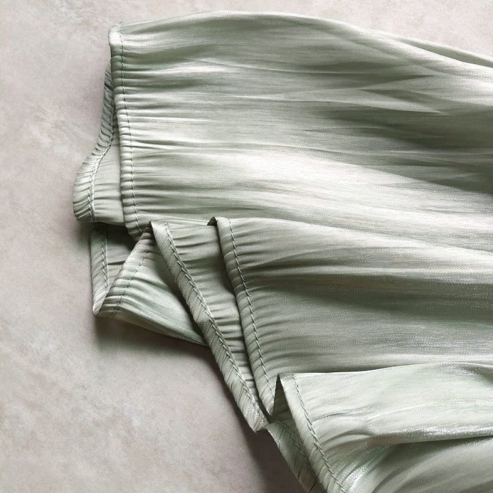 Gonne Da Donna,Gonna Midi In Raso Da Donna Gonna A Pieghe Increspata Lucida Verde Salvia Elegante Linea Ad A Scintillante Grande Altalena Tinta Unita Increspato Gonne Lunghe Per Ragazze Donna Primav