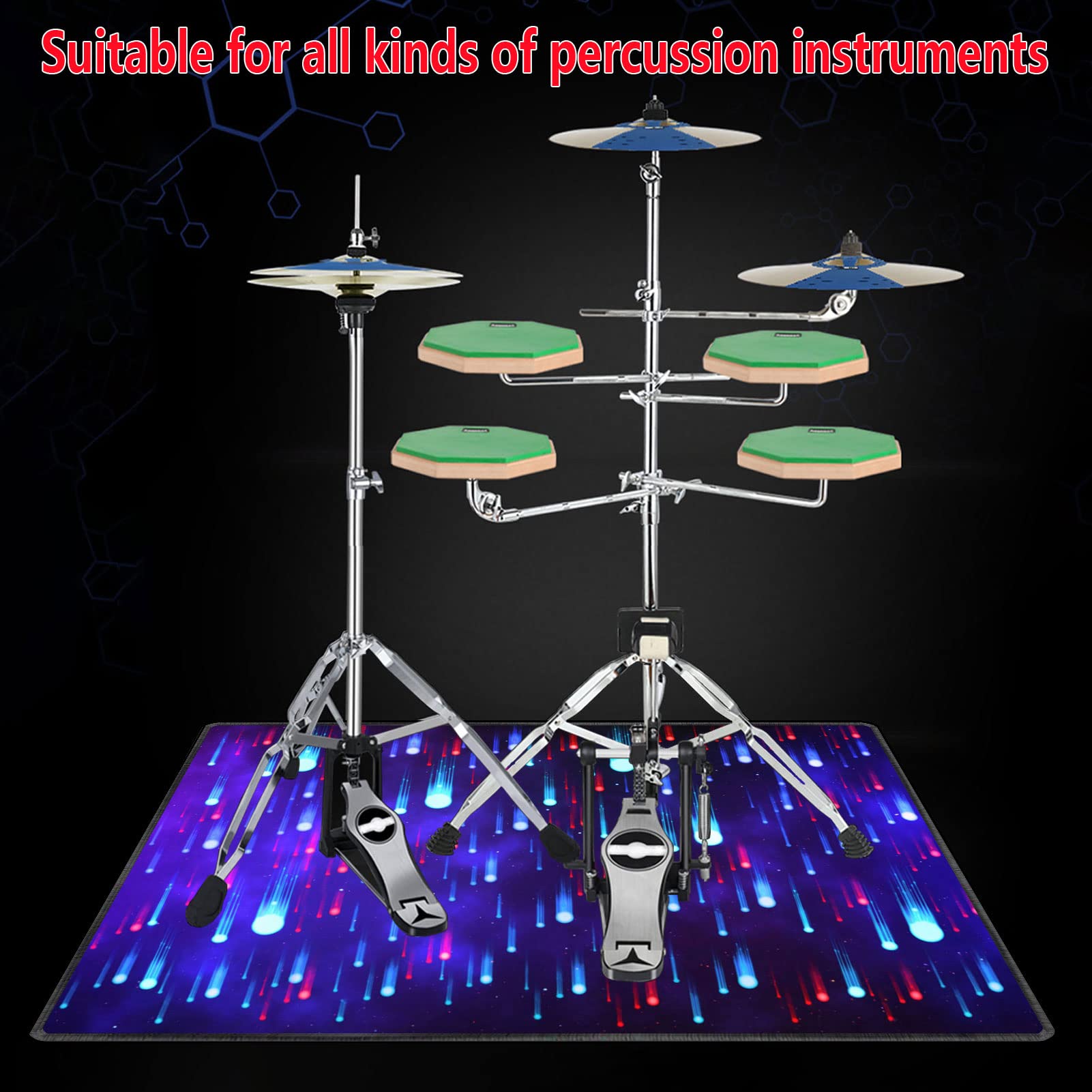 Tappeto per Batteria Tappetino per Batteria Tappetino Insonorizzato Tappeto Drum Carpet per Batterie Acustica elettroniche Rullante Snare Drum Grancassa Tappeto Antiscivolo (80CM - 200CM)