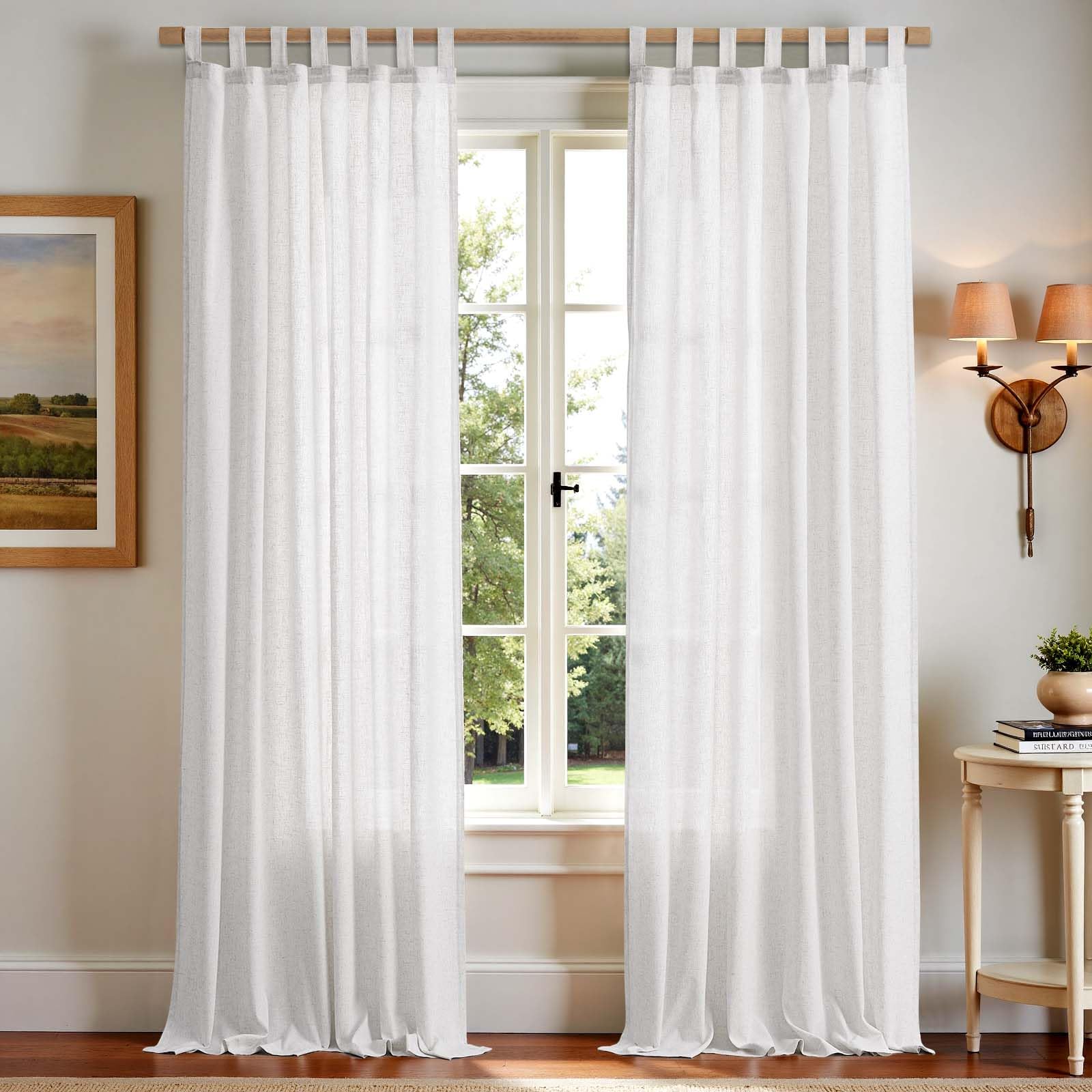 TOPICK Gardinen mit Schlaufen Leinenoptik Vorhänge 2er Set H245xB140 Weiß | Lichtdurchlässig Gardine Wohnzimmer boho landhausstil blickdicht Vorhänge Schlafzimmer Curtains Living Room schlaufengardinen