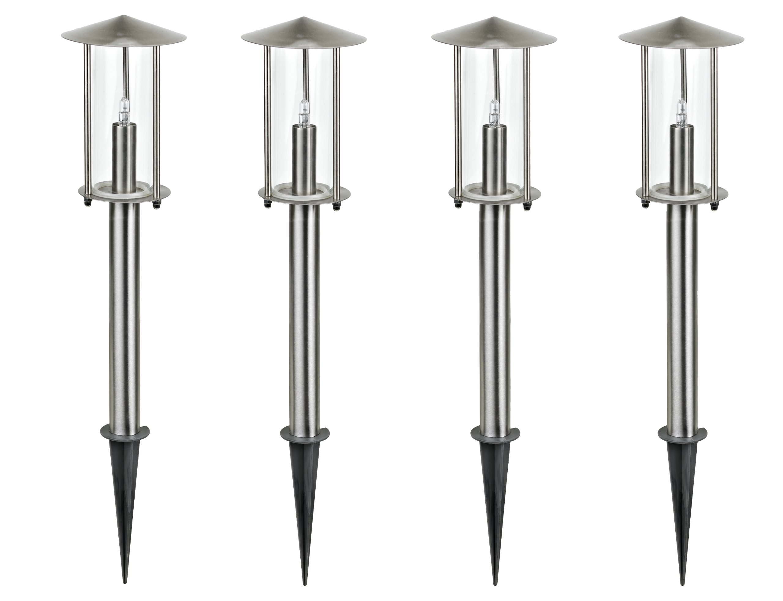 Dapo® 4x Hochwertige Edelstahl-LED-Außen-Gartenlaterne-Wege-Leuchte-Lampe VICO 4 mit Erdspieß IP44 inkl. Leuchtmittel G4 4 x 1,5W (A+)